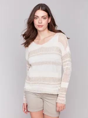Multi-Yarn Striped Sweater - Beige