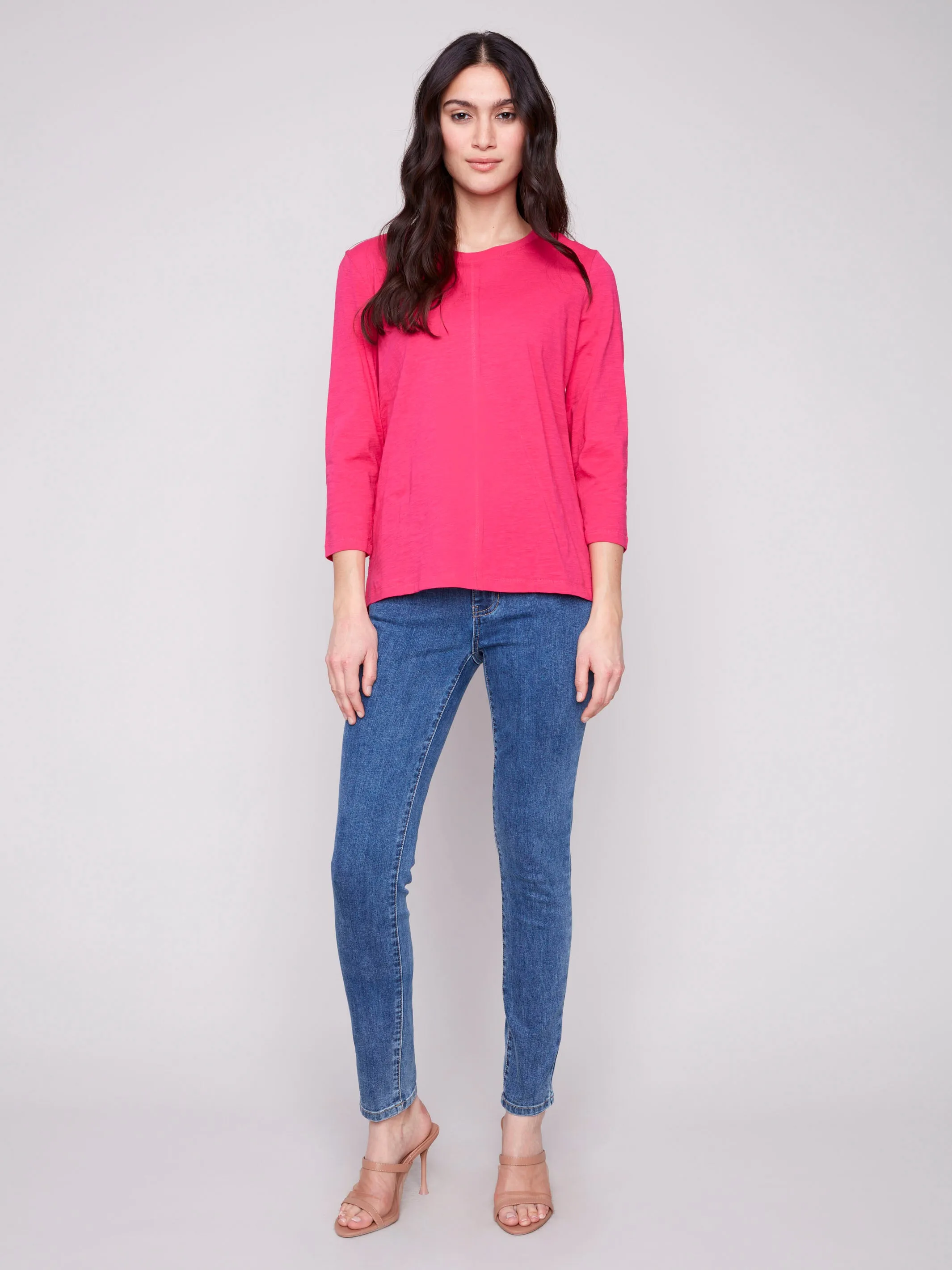 Organic Cotton Slub 3/4 Sleeve Top - Paradise