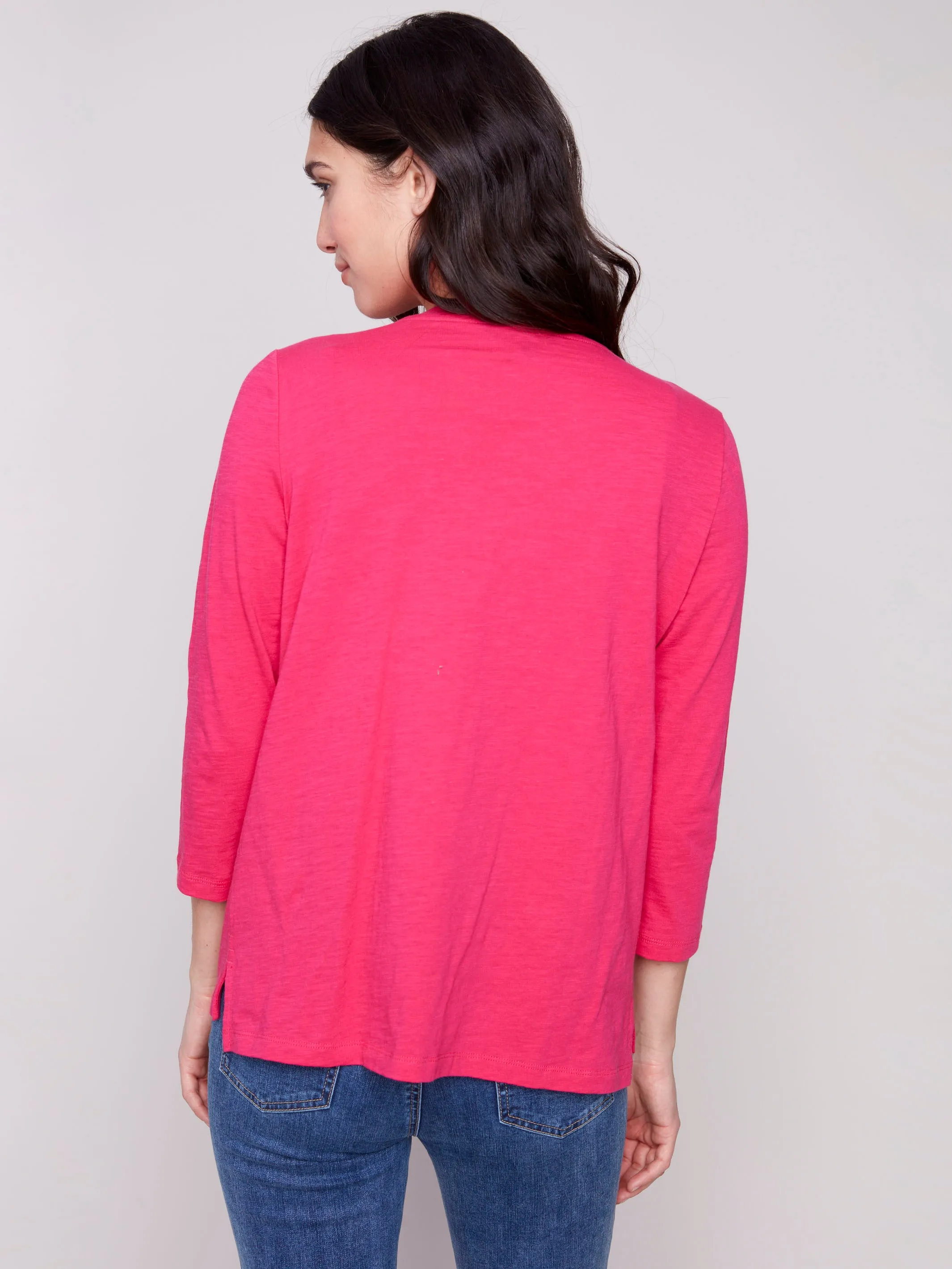 Organic Cotton Slub 3/4 Sleeve Top - Paradise
