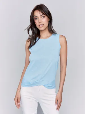 Organic Cotton Slub Tank Top with Knot Detail - Bluebell