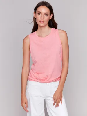 Organic Cotton Slub Tank Top with Knot Detail - Watermelon