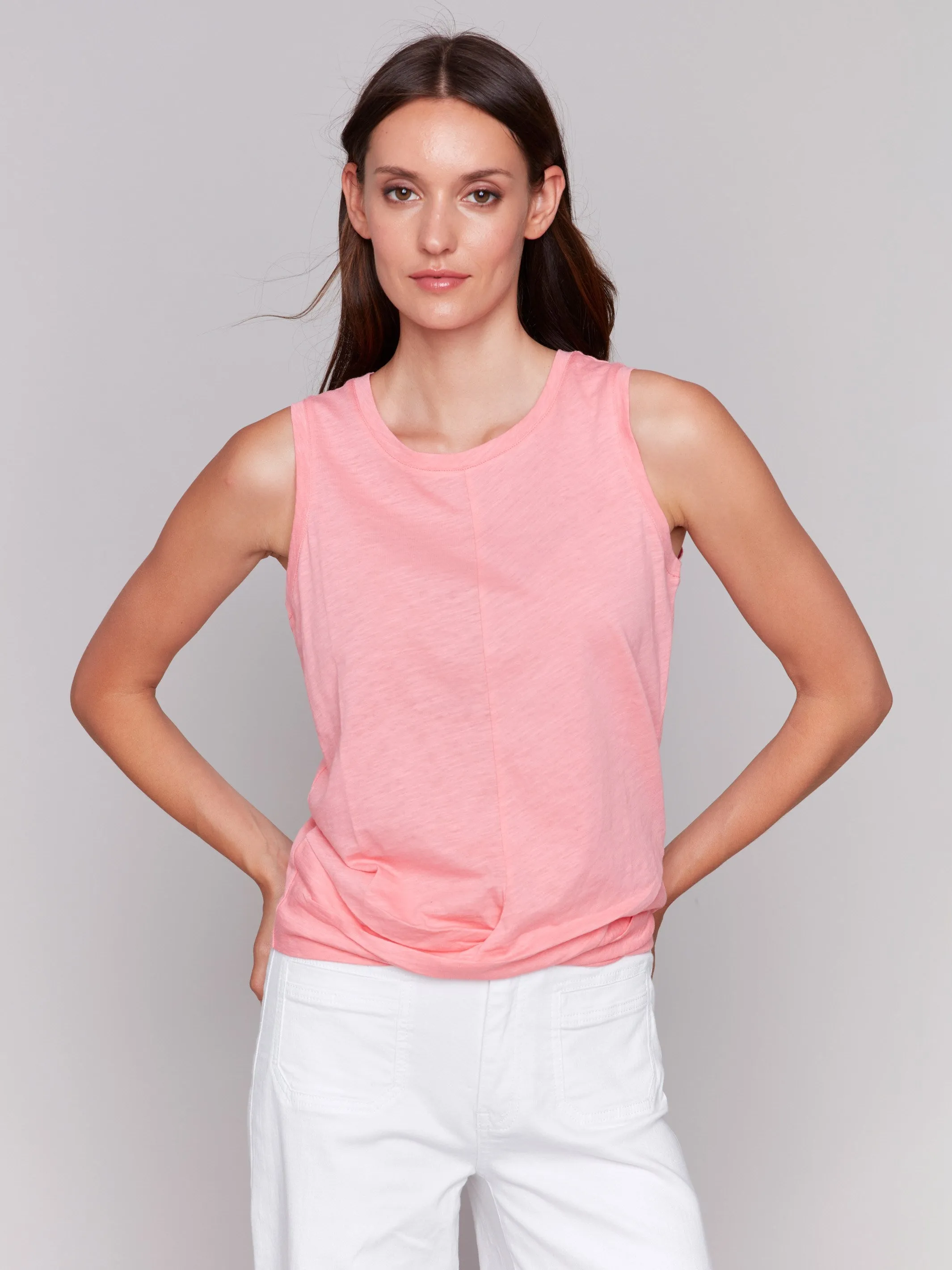 Organic Cotton Slub Tank Top with Knot Detail - Watermelon