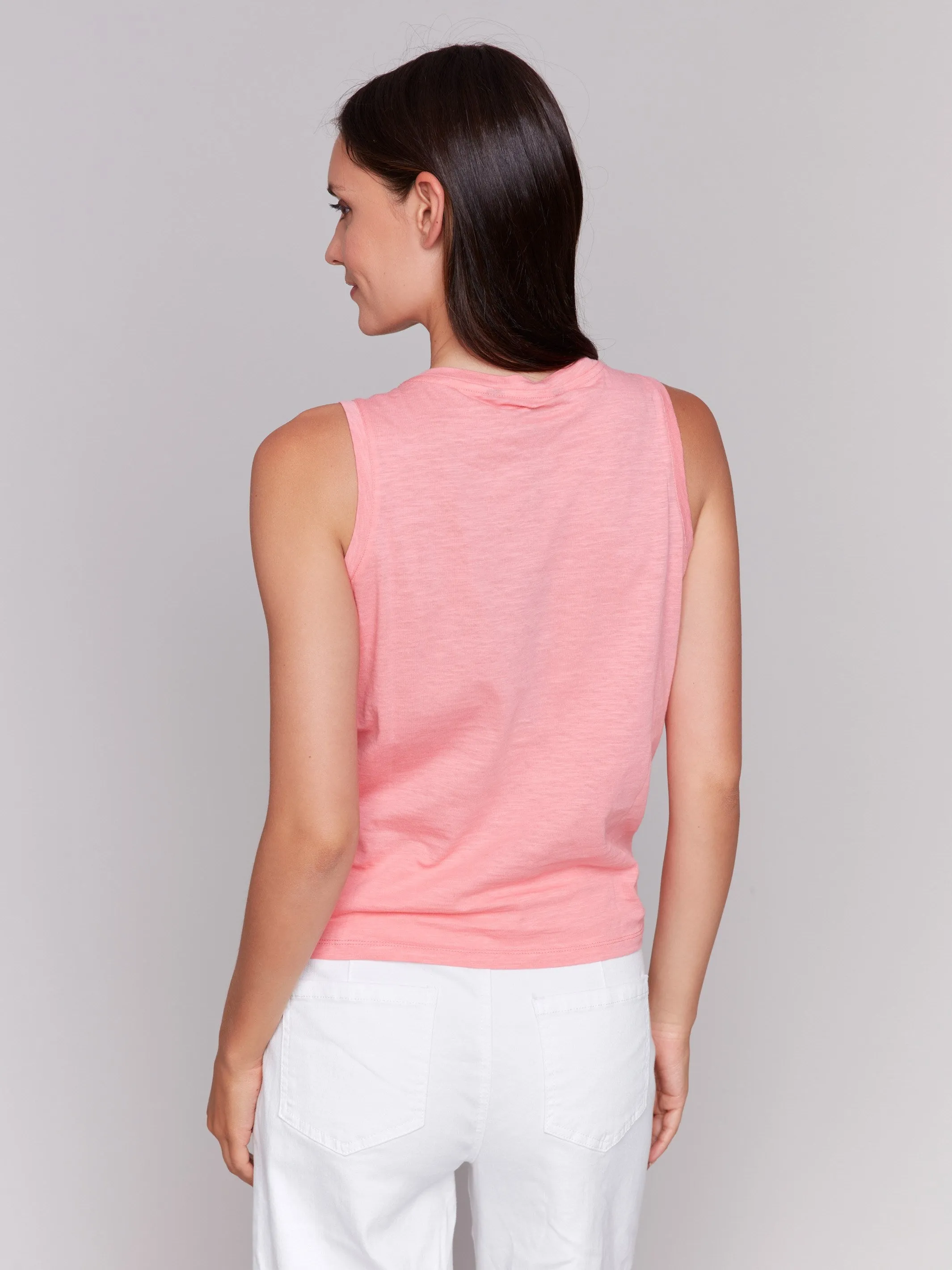 Organic Cotton Slub Tank Top with Knot Detail - Watermelon