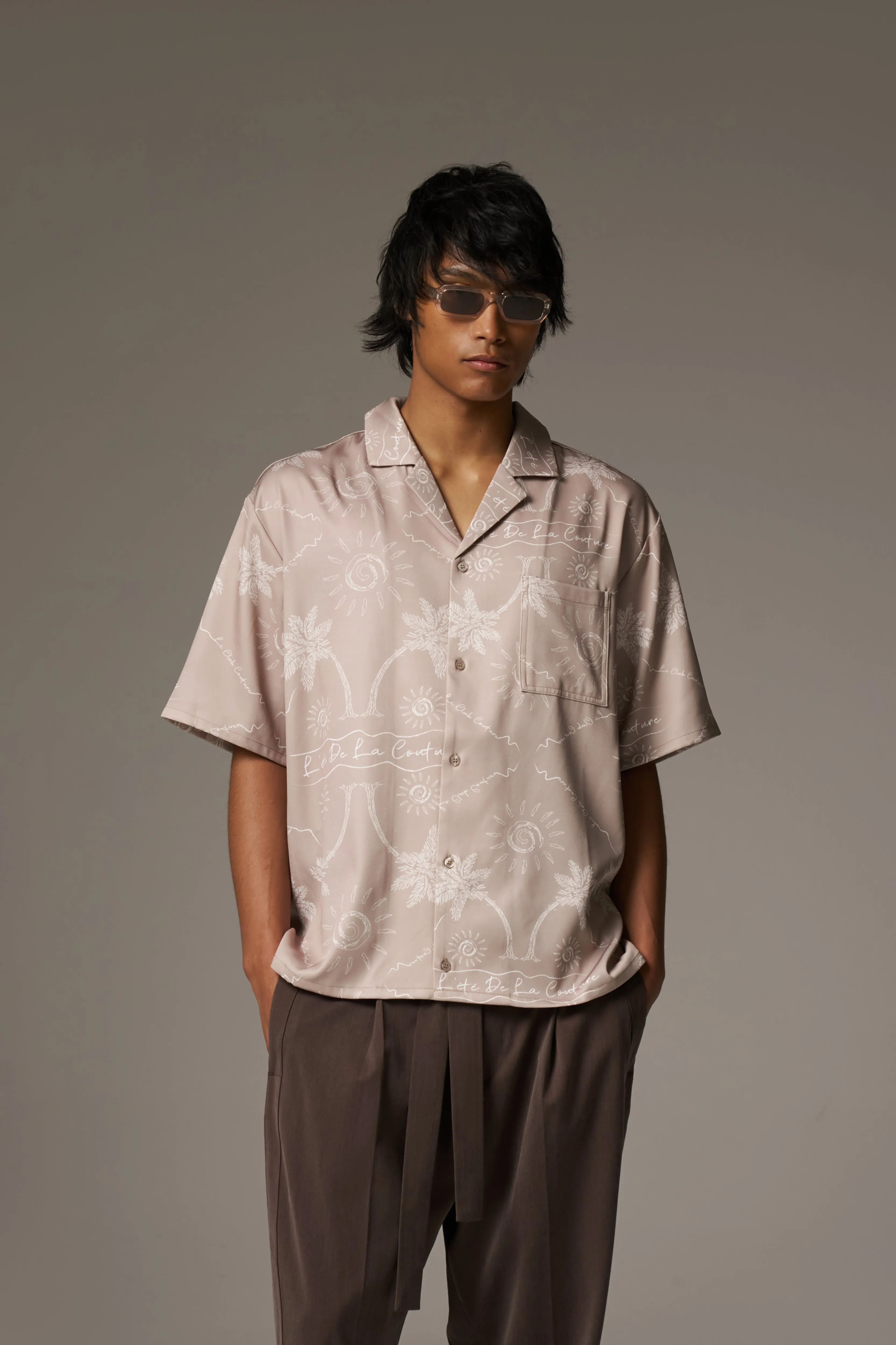 PALM PRINT SHIRT - BEIGE