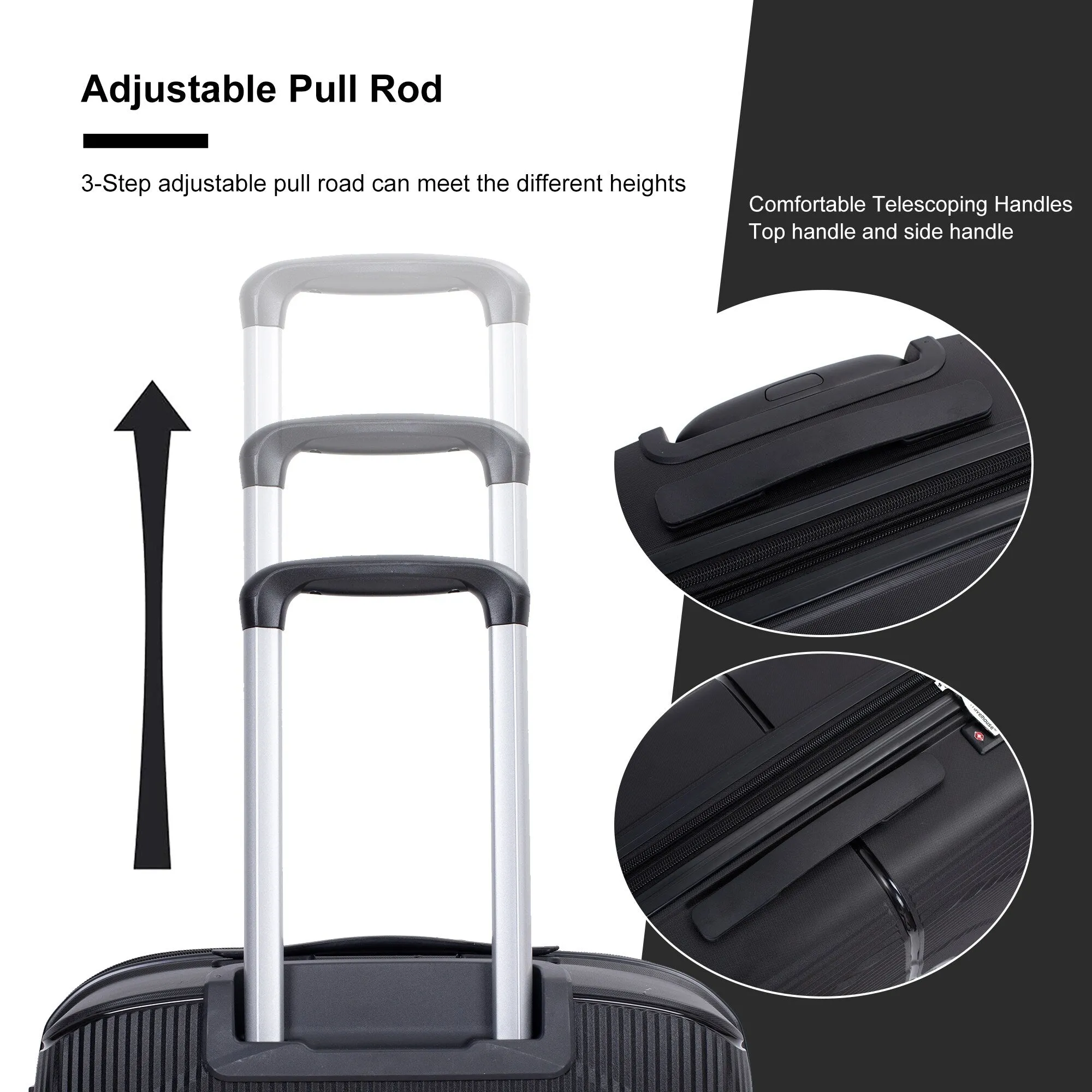 PP Expandable Luggage Sets with TSA Lock and Spinner Wheels, 3-Piece Set Hardshell Suitcase with Zippered Pocket