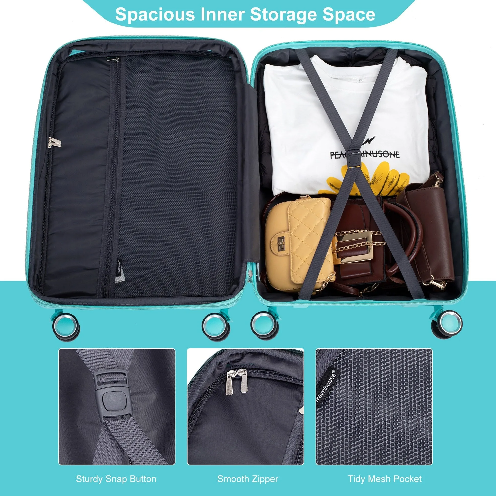 PP Expandable Luggage Sets with TSA Lock and Spinner Wheels, 3-Piece Set Hardshell Suitcase with Zippered Pocket