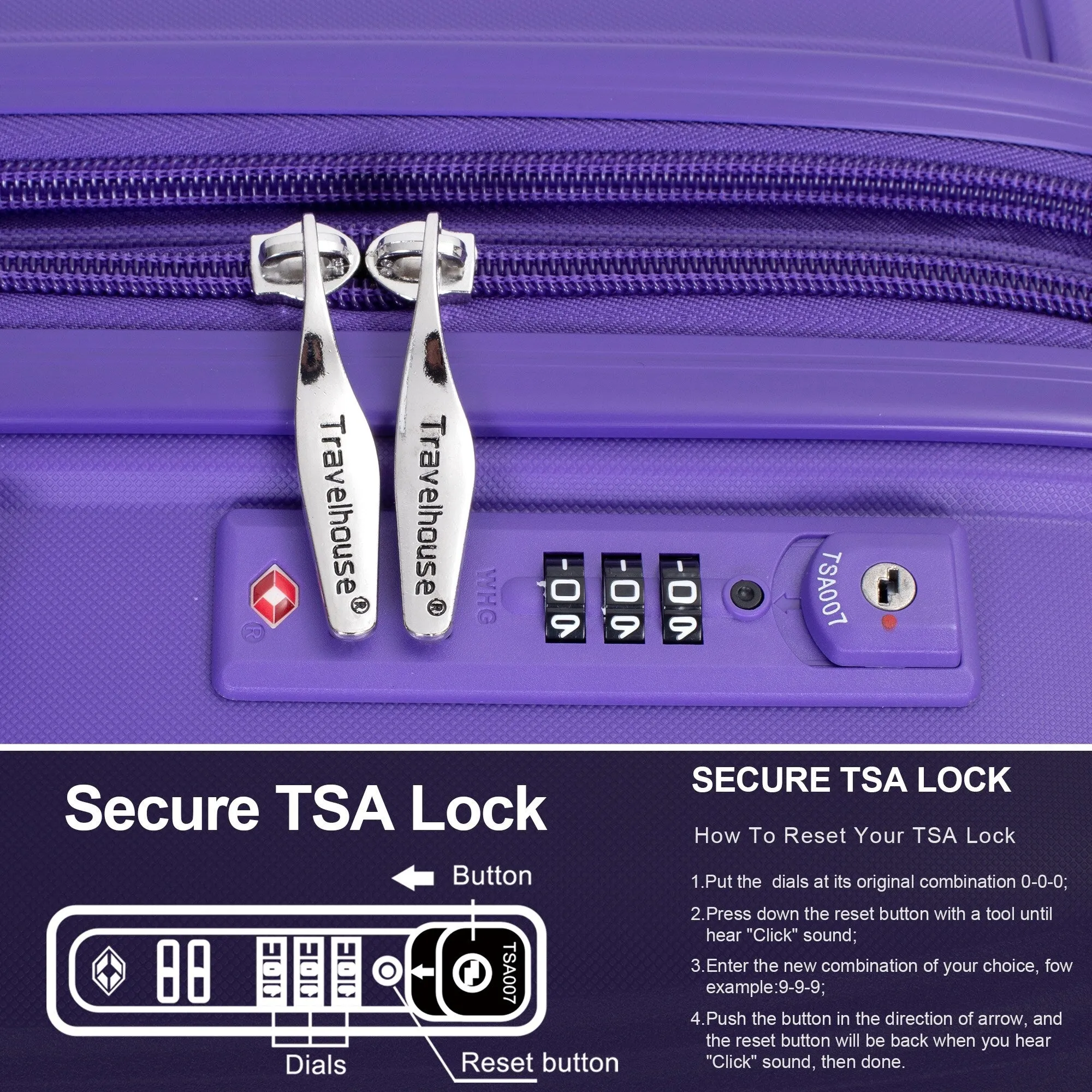 PP Expandable Luggage Sets with TSA Lock and Spinner Wheels, 3-Piece Set Hardshell Suitcase with Zippered Pocket