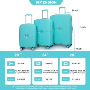 PP Expandable Luggage Sets with TSA Lock and Spinner Wheels, 3-Piece Set Hardshell Suitcase with Zippered Pocket
