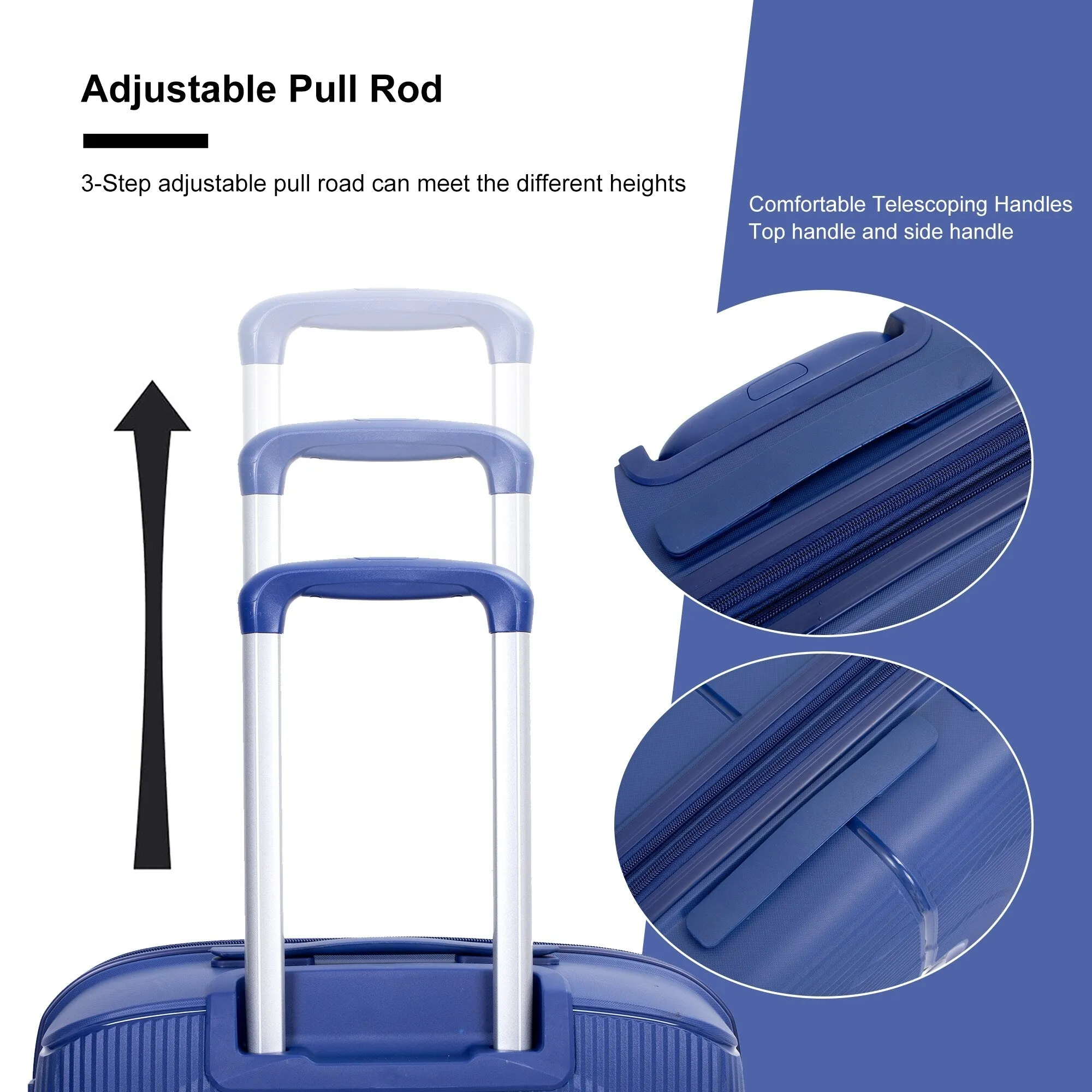 PP Expandable Luggage Sets with TSA Lock and Spinner Wheels, 3-Piece Set Hardshell Suitcase with Zippered Pocket