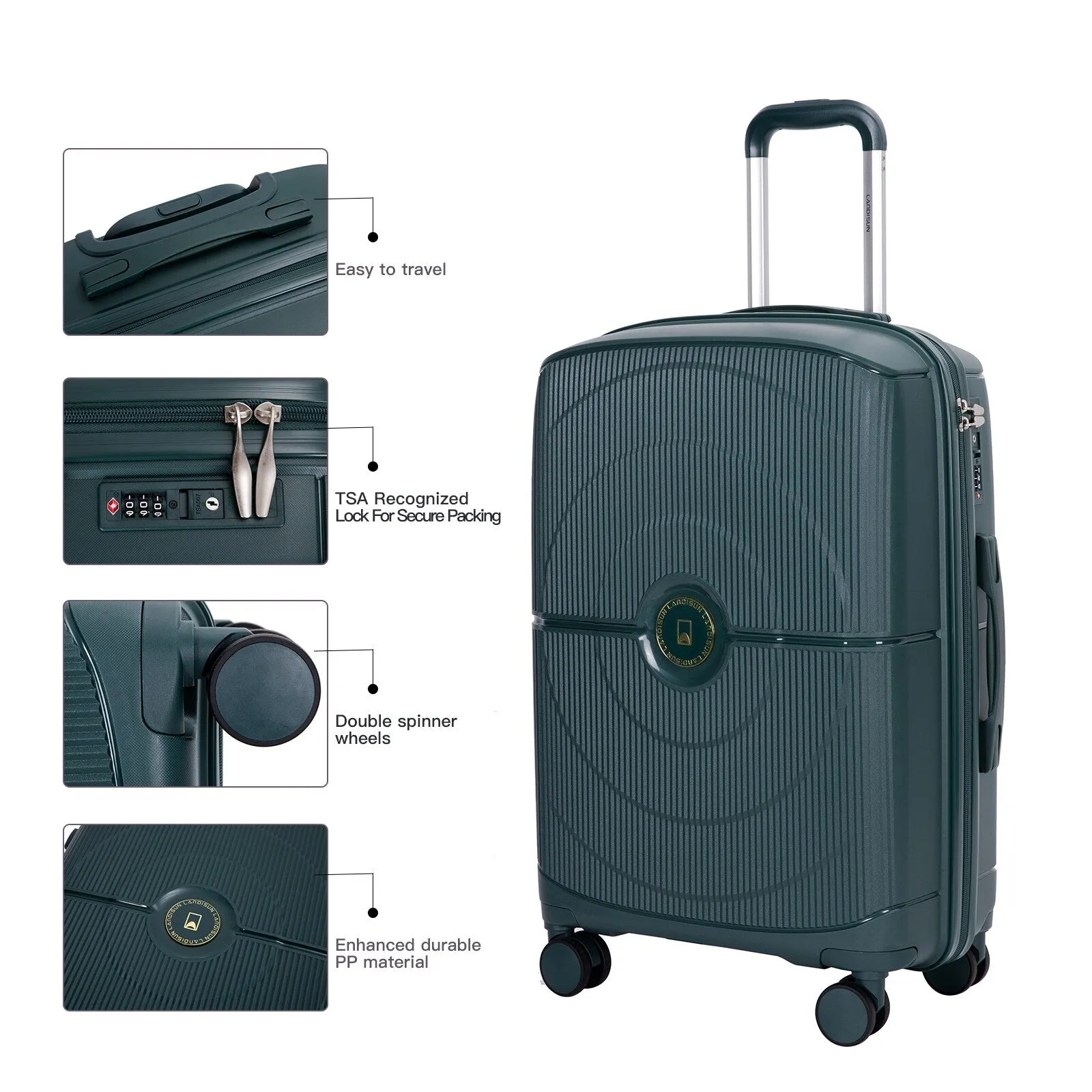 PP Expandable Luggage Sets with TSA Lock and Spinner Wheels, 3-Piece Set Hardshell Suitcase with Zippered Pocket