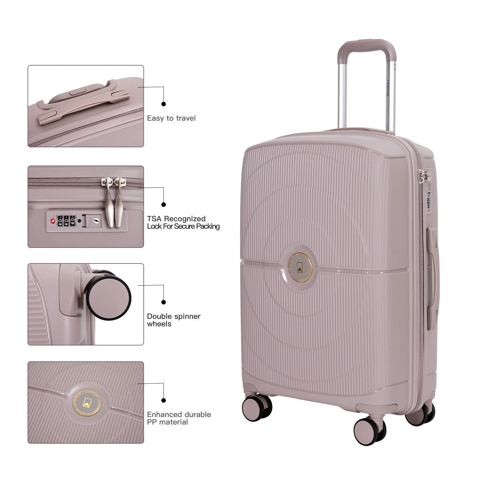 PP Expandable Luggage Sets with TSA Lock and Spinner Wheels, 3-Piece Set Hardshell Suitcase with Zippered Pocket