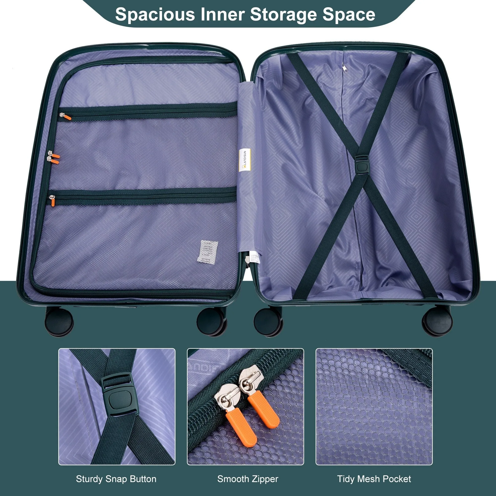 PP Expandable Luggage Sets with TSA Lock and Spinner Wheels, 3-Piece Set Hardshell Suitcase with Zippered Pocket