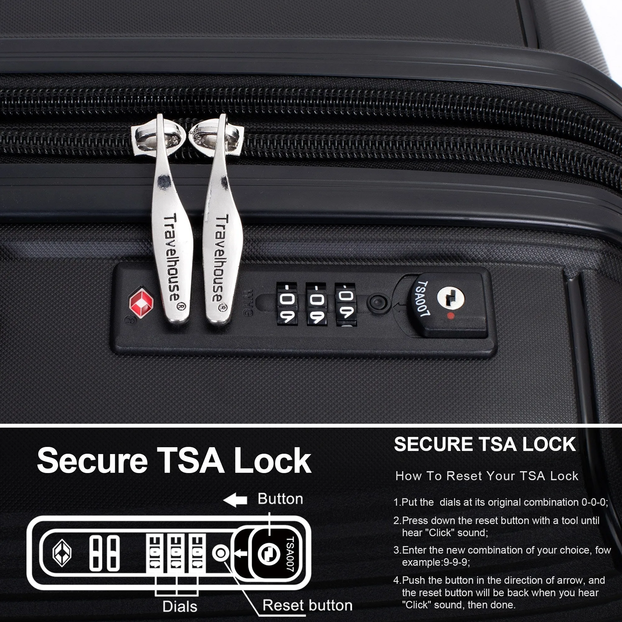 PP Expandable Luggage Sets with TSA Lock and Spinner Wheels, 3-Piece Set Hardshell Suitcase with Zippered Pocket