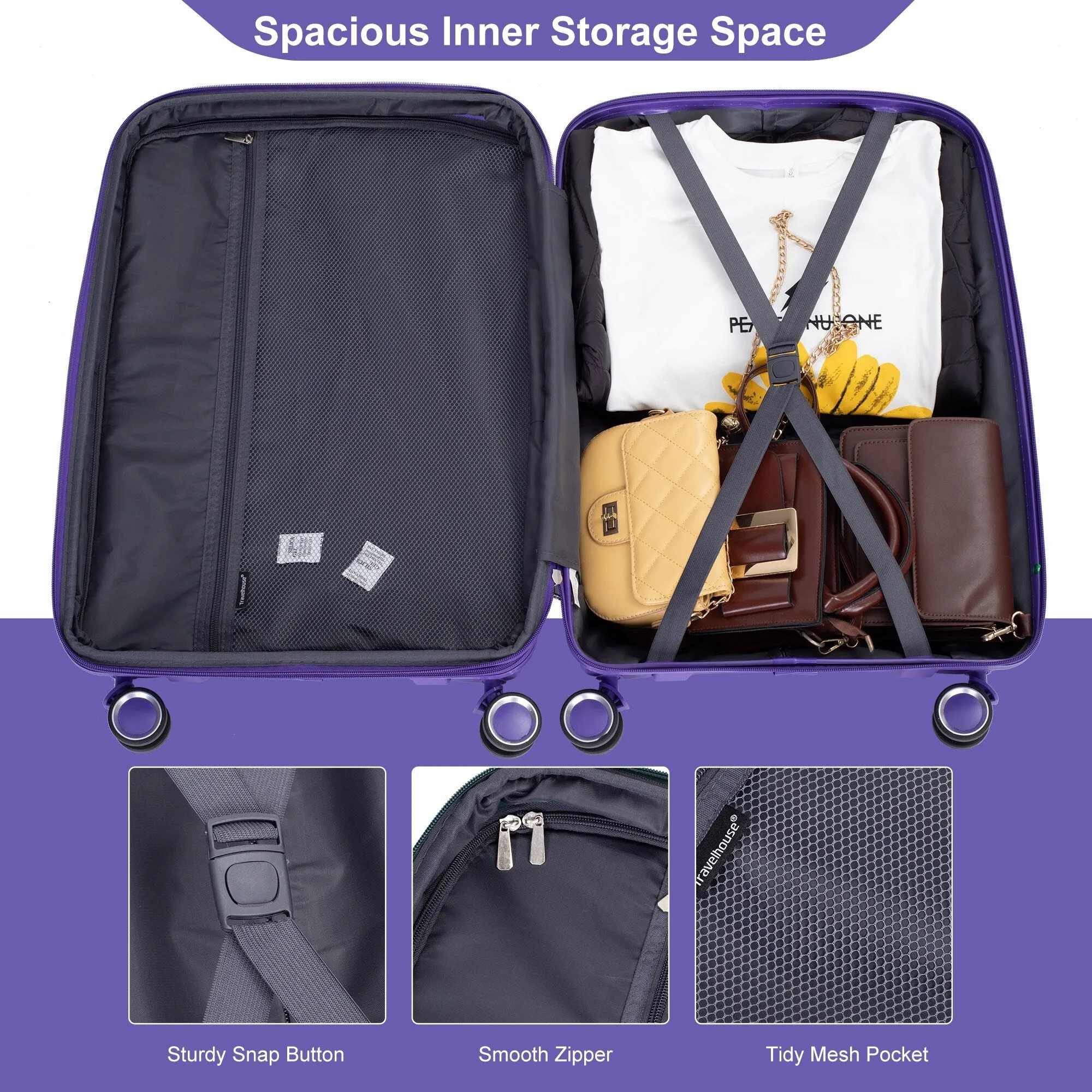 PP Expandable Luggage Sets with TSA Lock and Spinner Wheels, 3-Piece Set Hardshell Suitcase with Zippered Pocket