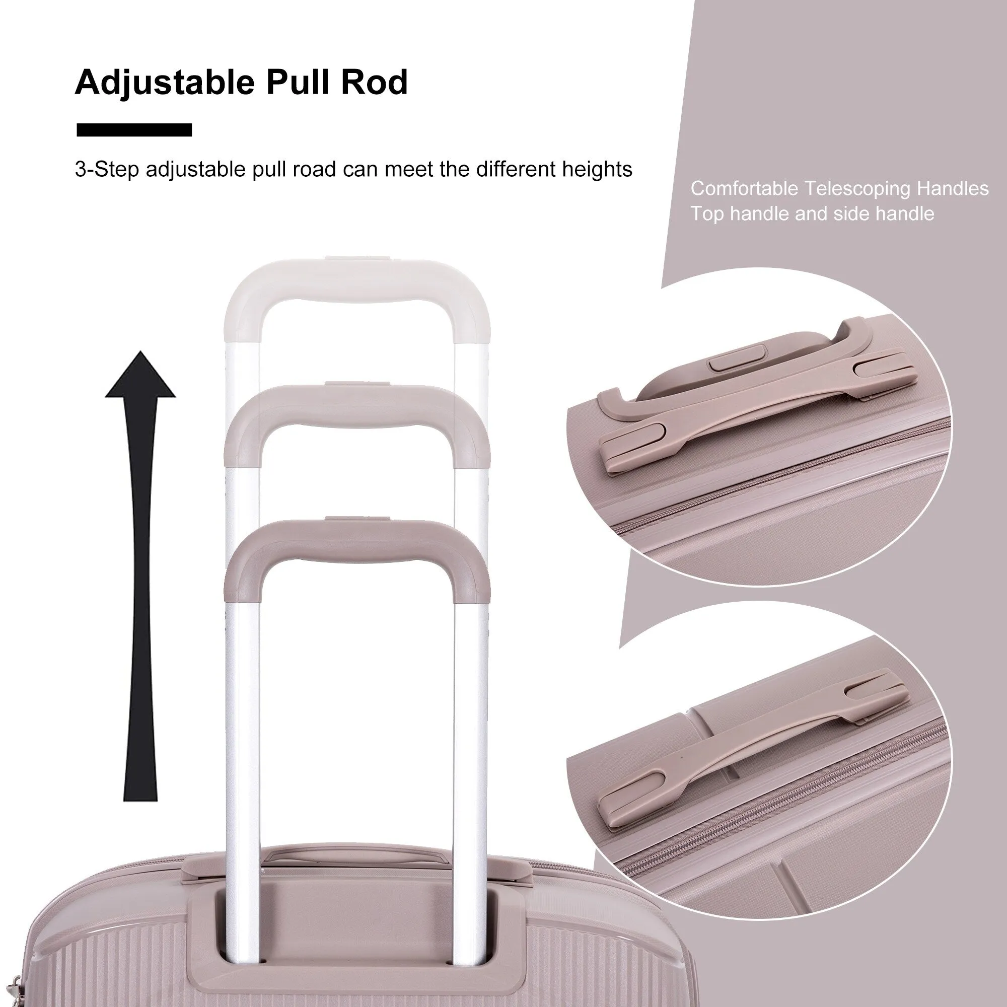PP Expandable Luggage Sets with TSA Lock and Spinner Wheels, 3-Piece Set Hardshell Suitcase with Zippered Pocket