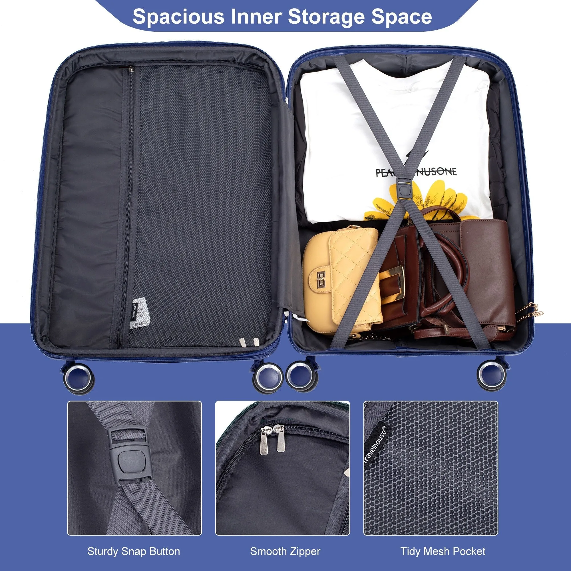 PP Expandable Luggage Sets with TSA Lock and Spinner Wheels, 3-Piece Set Hardshell Suitcase with Zippered Pocket