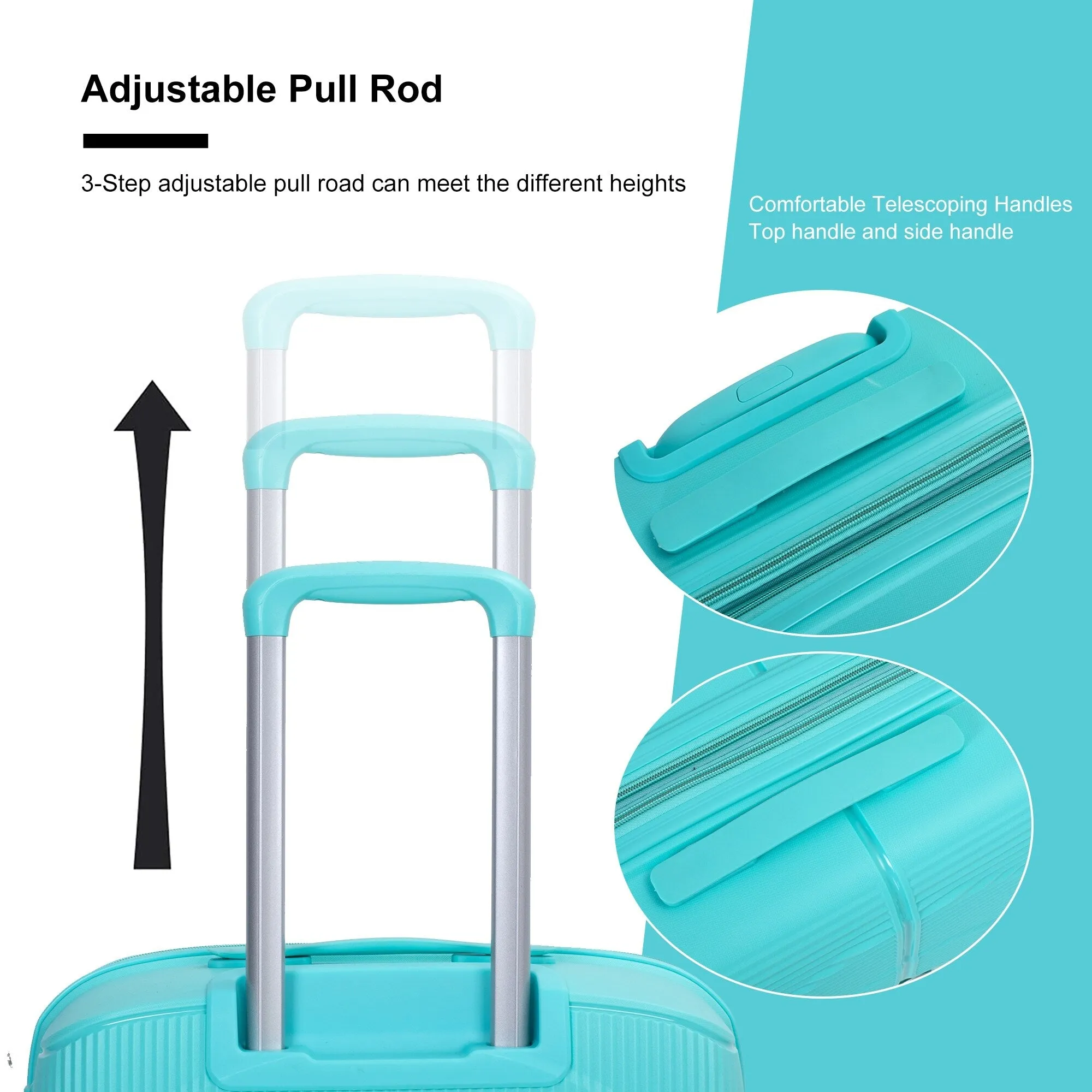 PP Expandable Luggage Sets with TSA Lock and Spinner Wheels, 3-Piece Set Hardshell Suitcase with Zippered Pocket