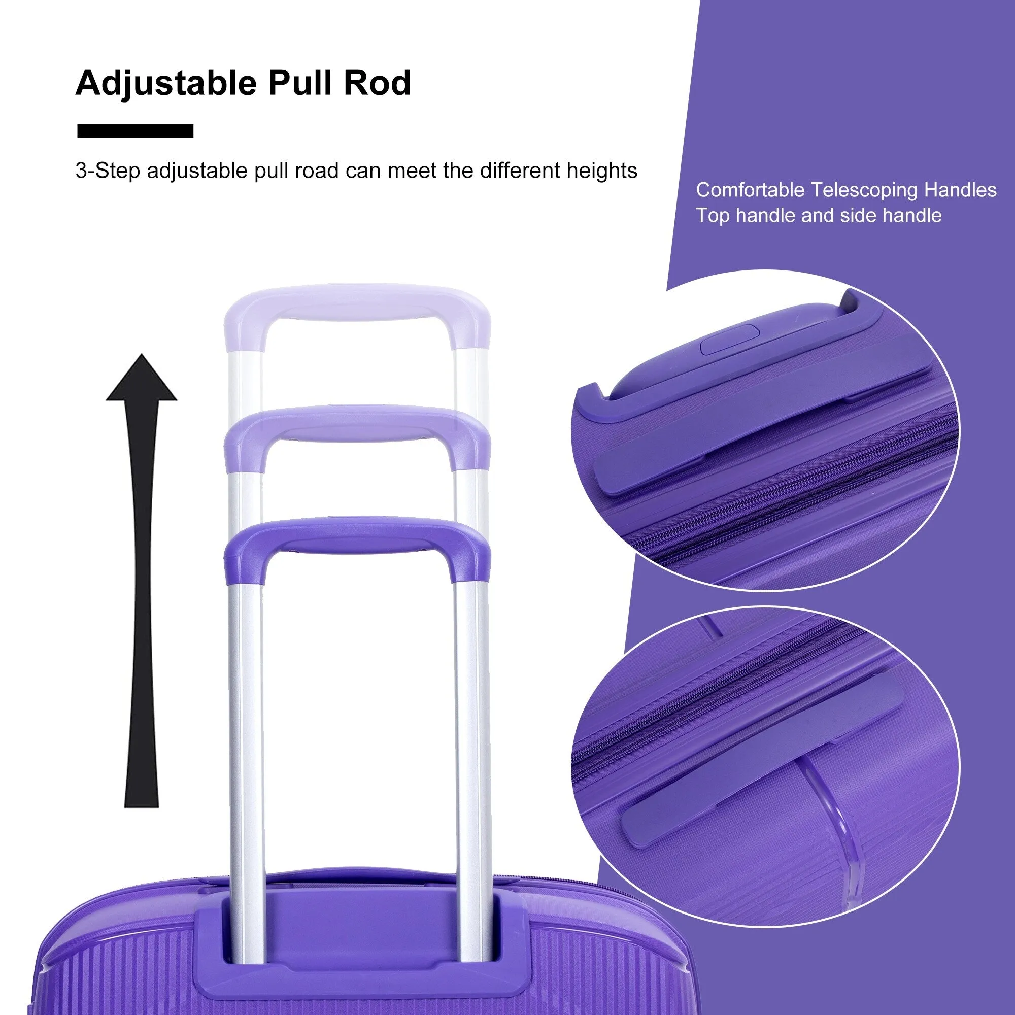 PP Expandable Luggage Sets with TSA Lock and Spinner Wheels, 3-Piece Set Hardshell Suitcase with Zippered Pocket