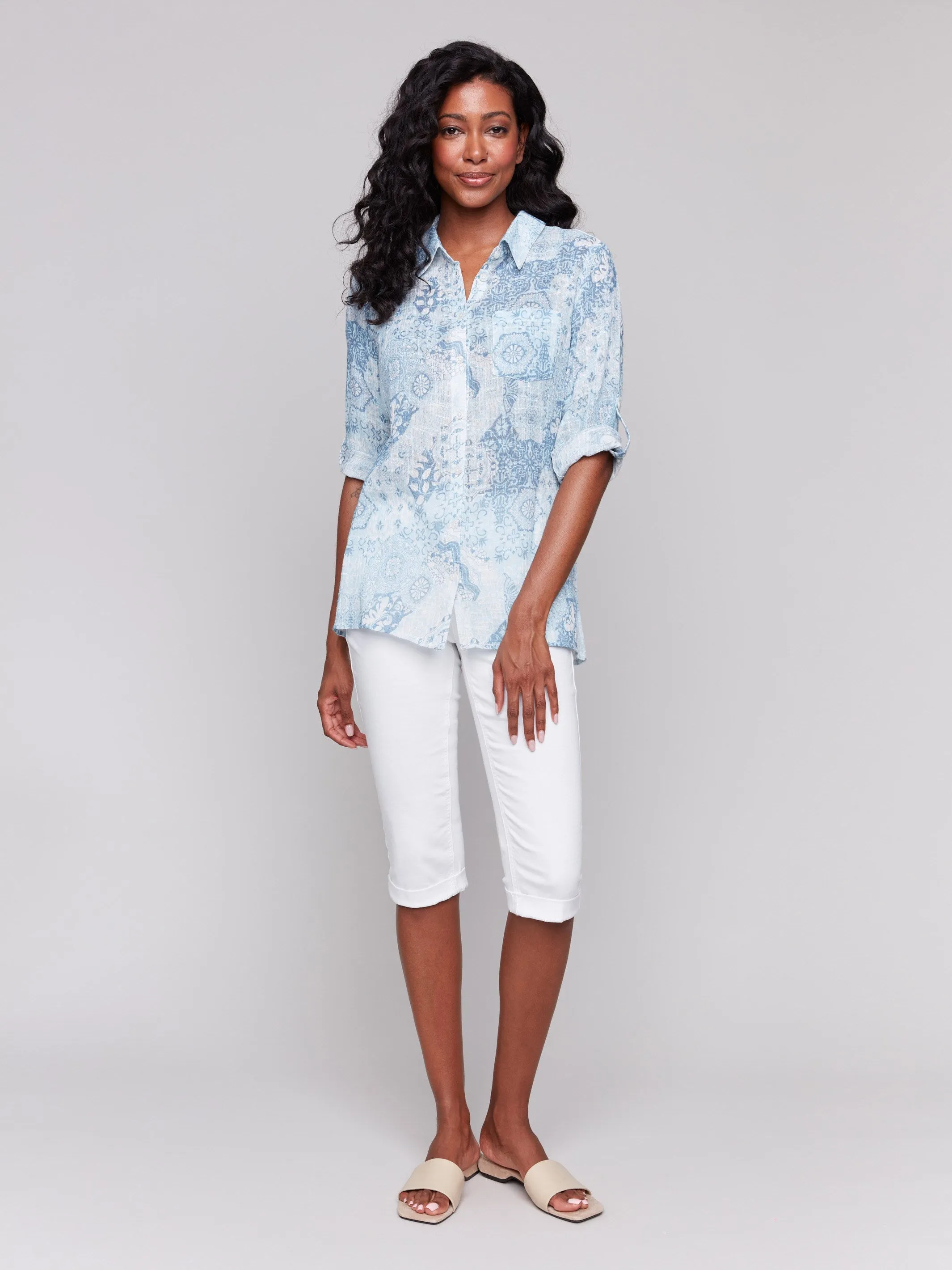 Printed Cotton Gauze Shirt - Celestial