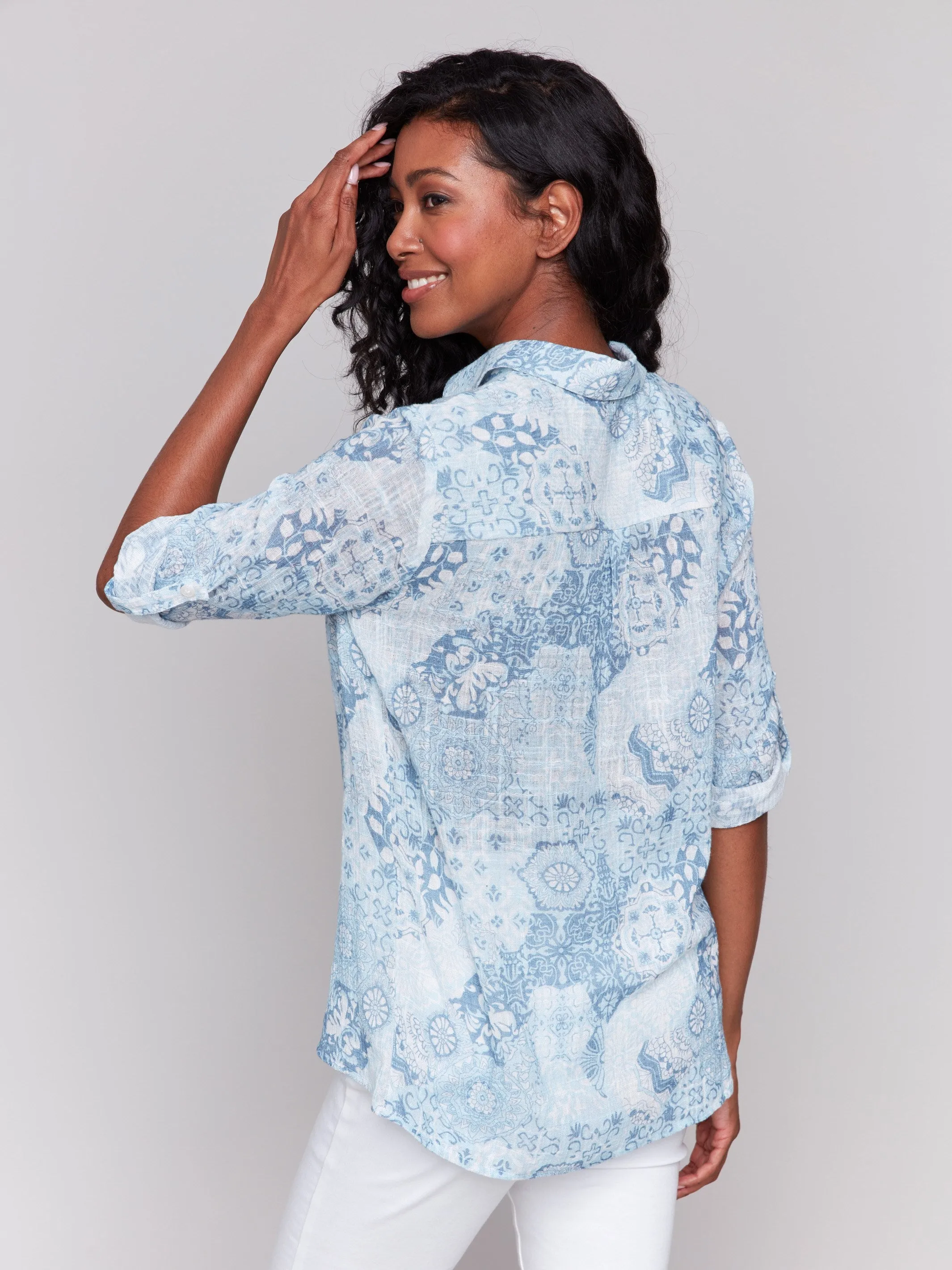 Printed Cotton Gauze Shirt - Celestial