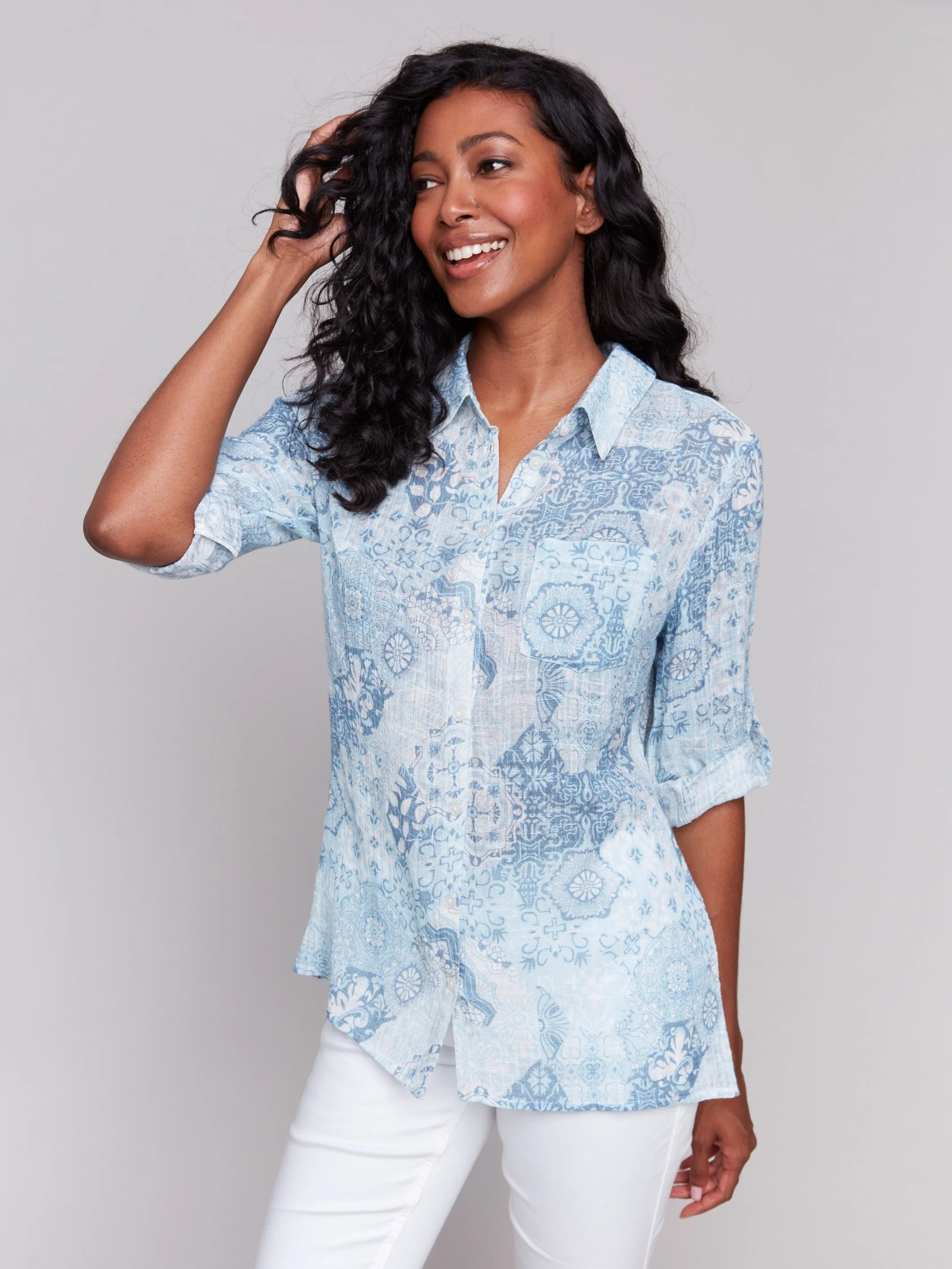 Printed Cotton Gauze Shirt - Celestial
