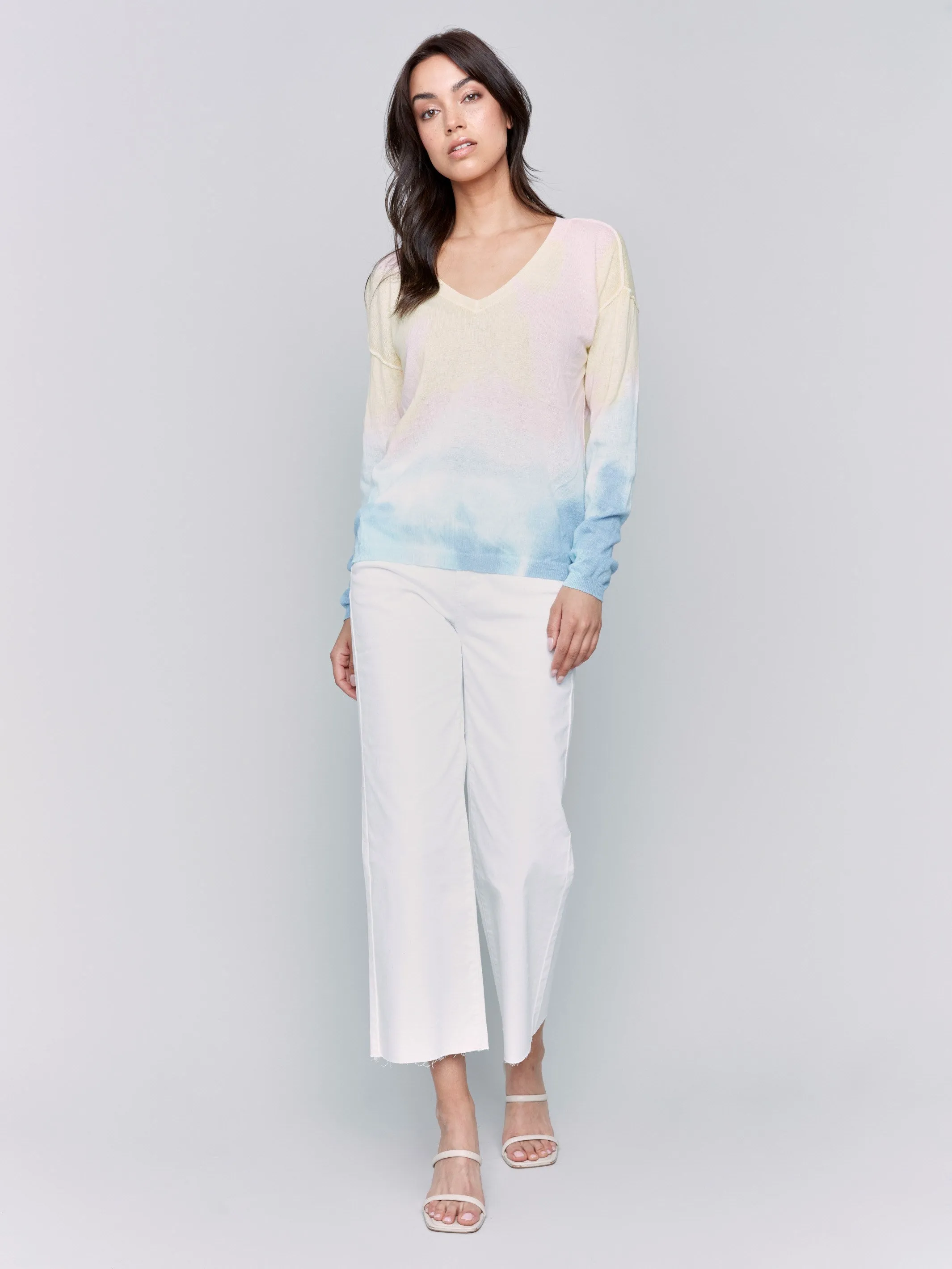 Printed Cotton V-Neck Sweater - Tie Dye