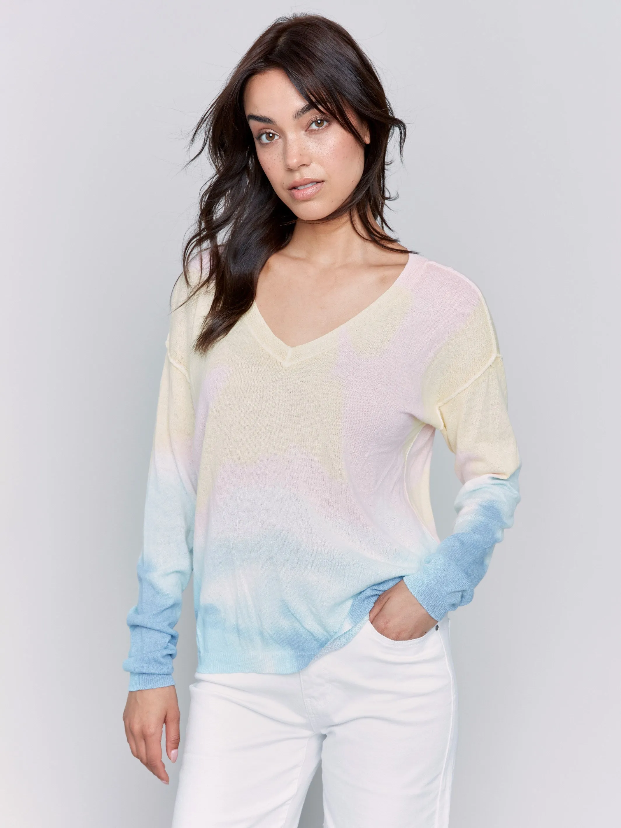 Printed Cotton V-Neck Sweater - Tie Dye