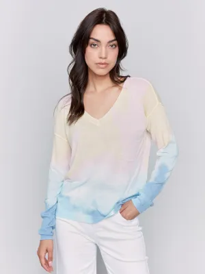 Printed Cotton V-Neck Sweater - Tie Dye