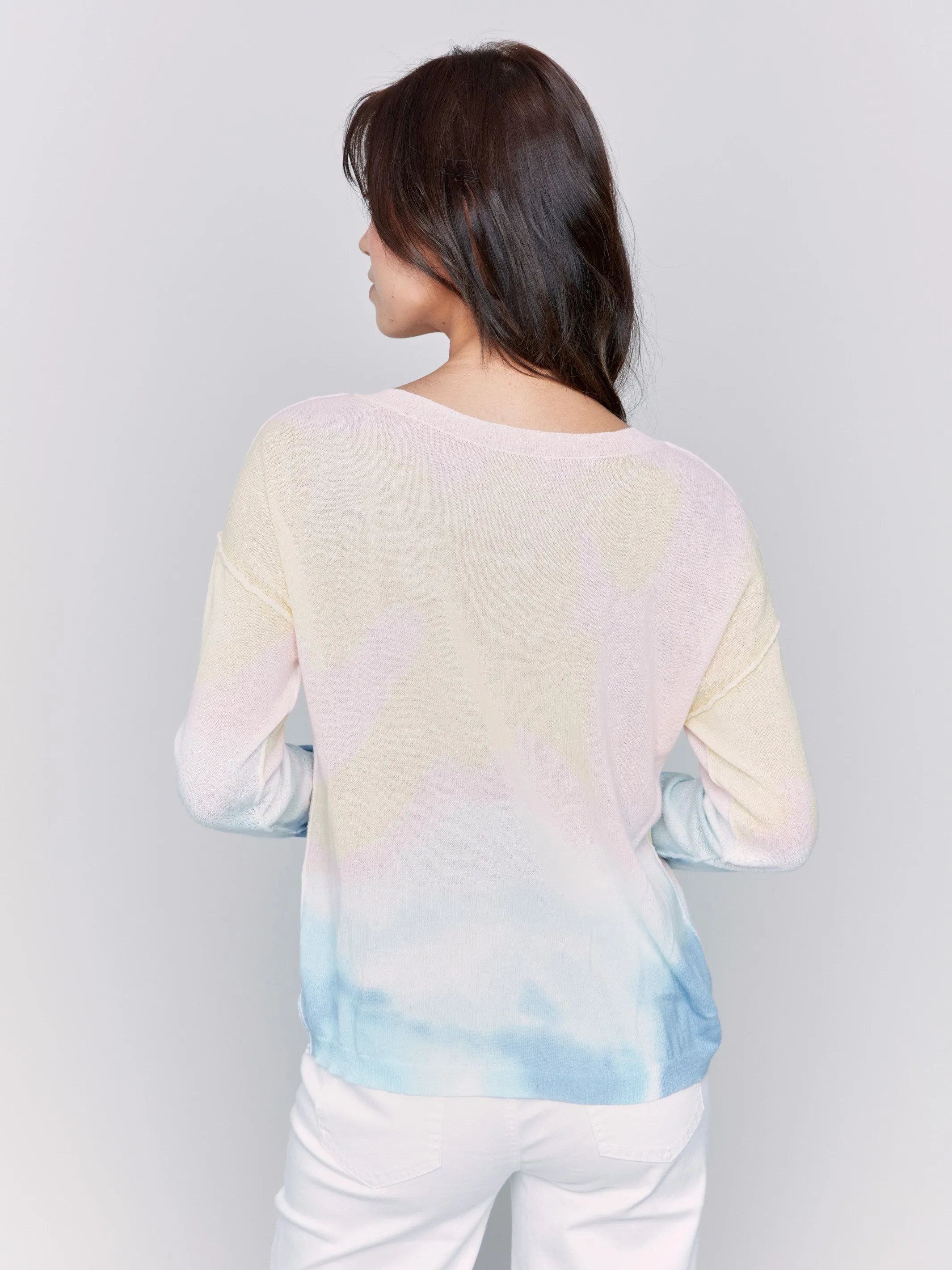 Printed Cotton V-Neck Sweater - Tie Dye