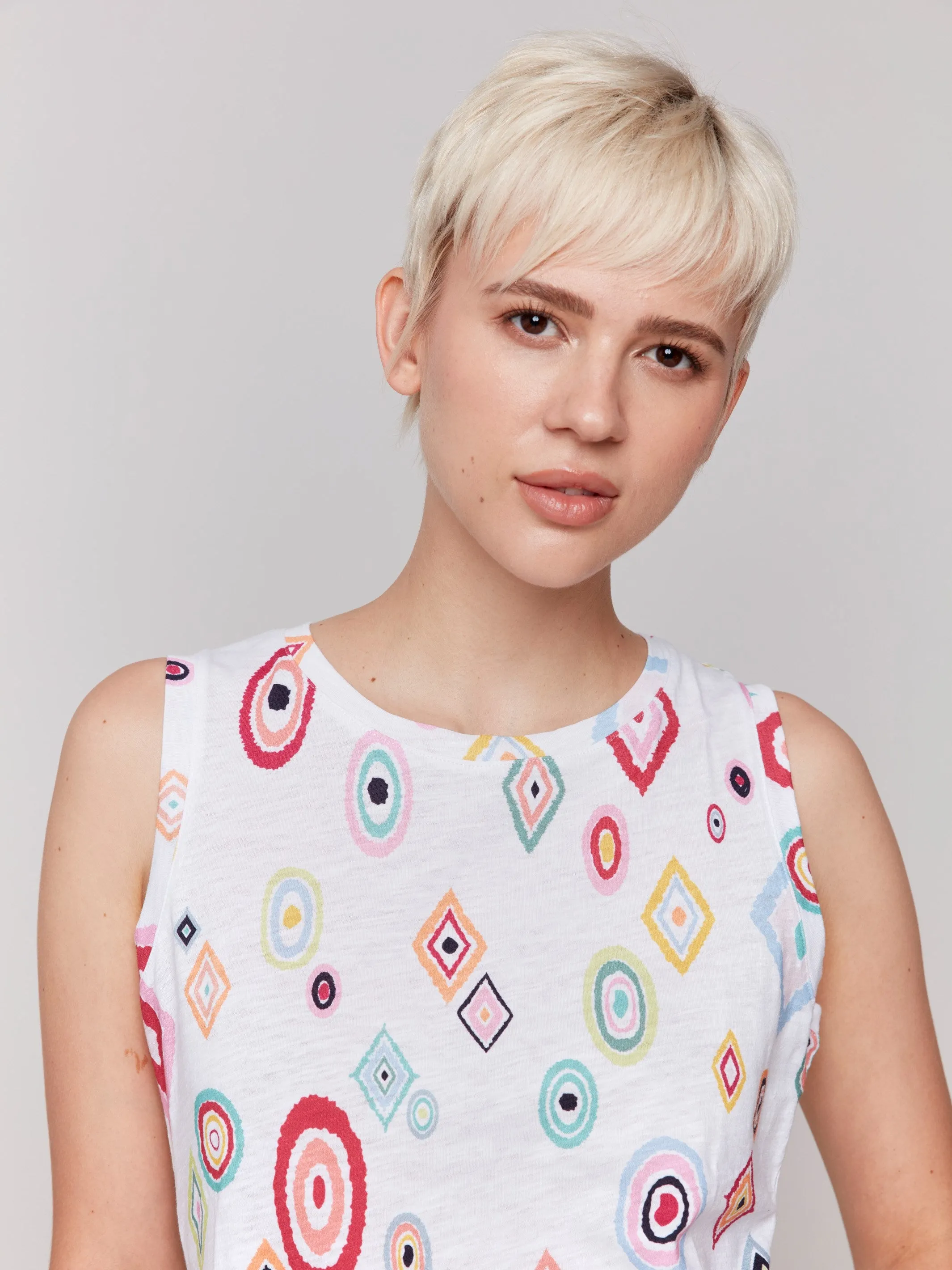Printed Organic Cotton Sleeveless Top - Diamonds