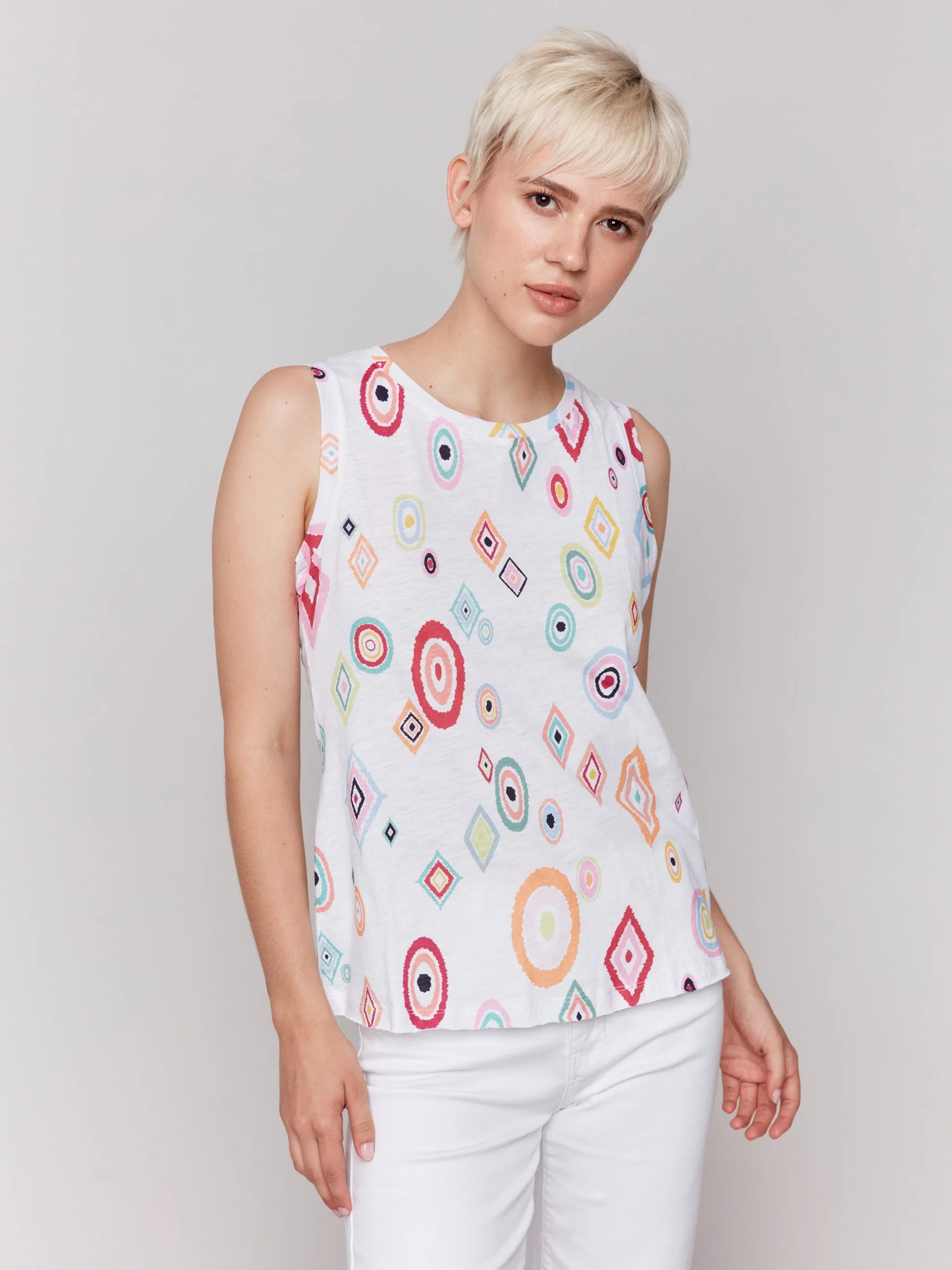 Printed Organic Cotton Sleeveless Top - Diamonds