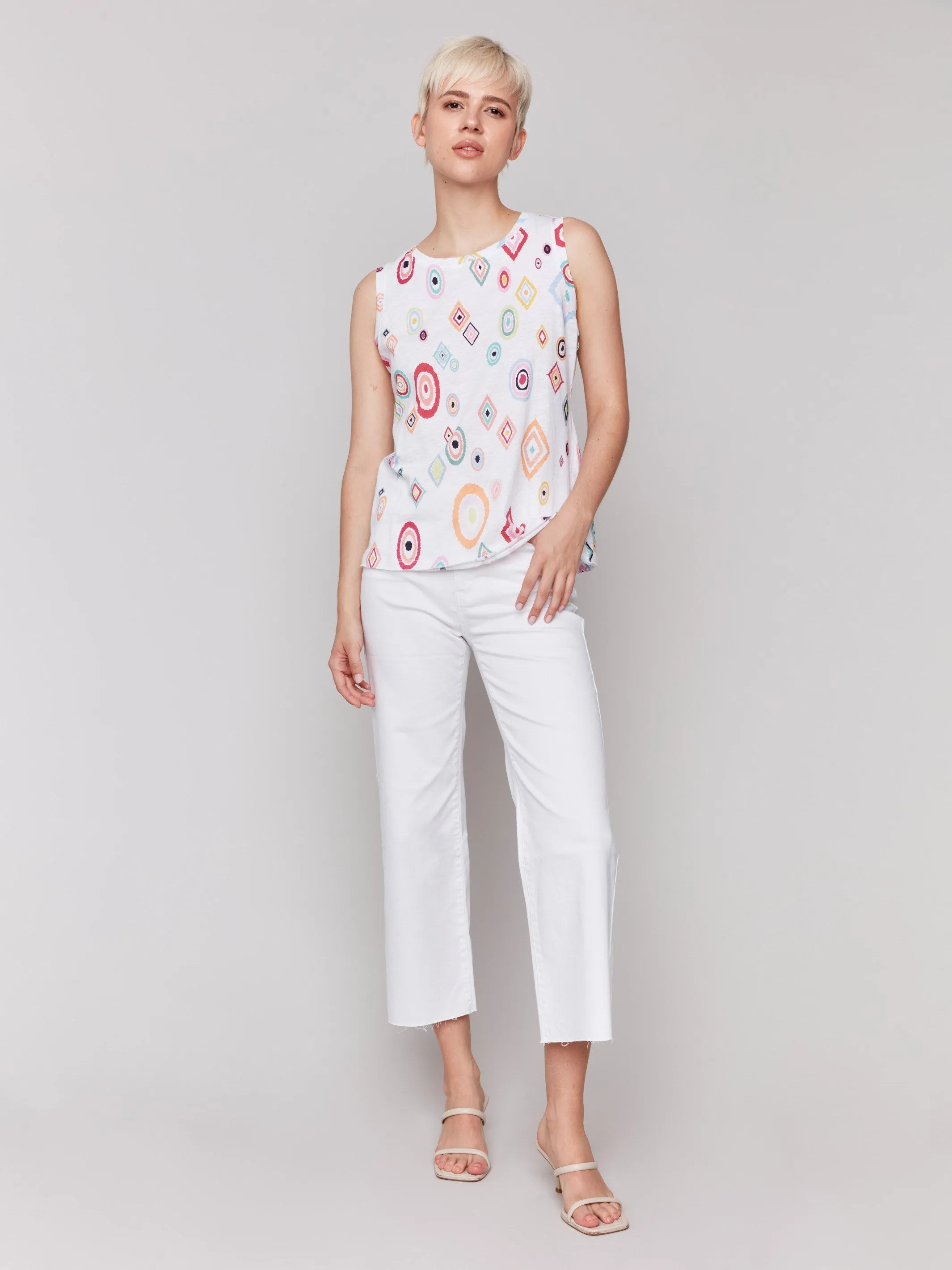 Printed Organic Cotton Sleeveless Top - Diamonds