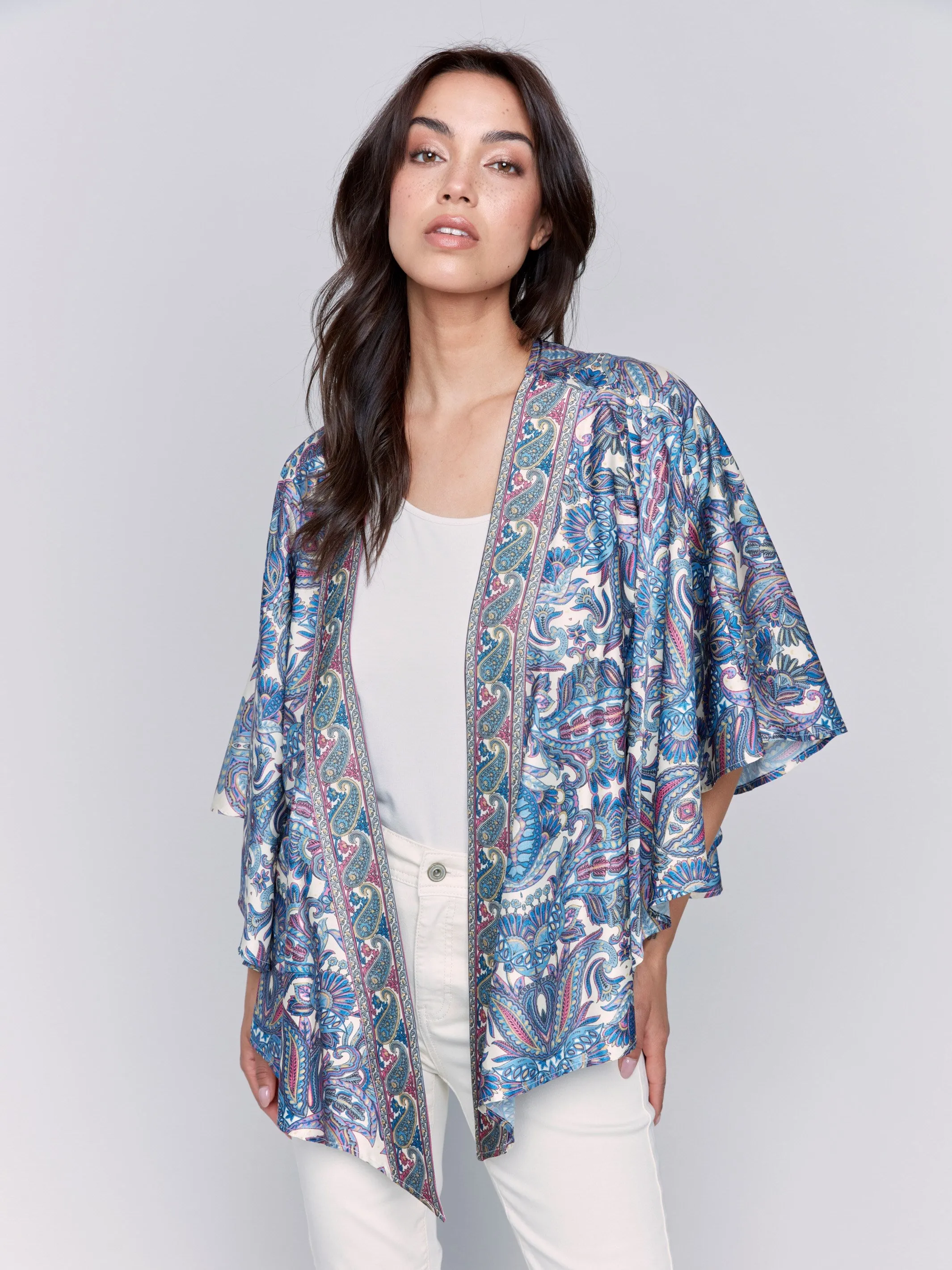 Printed Satin Kimono - Cashmere