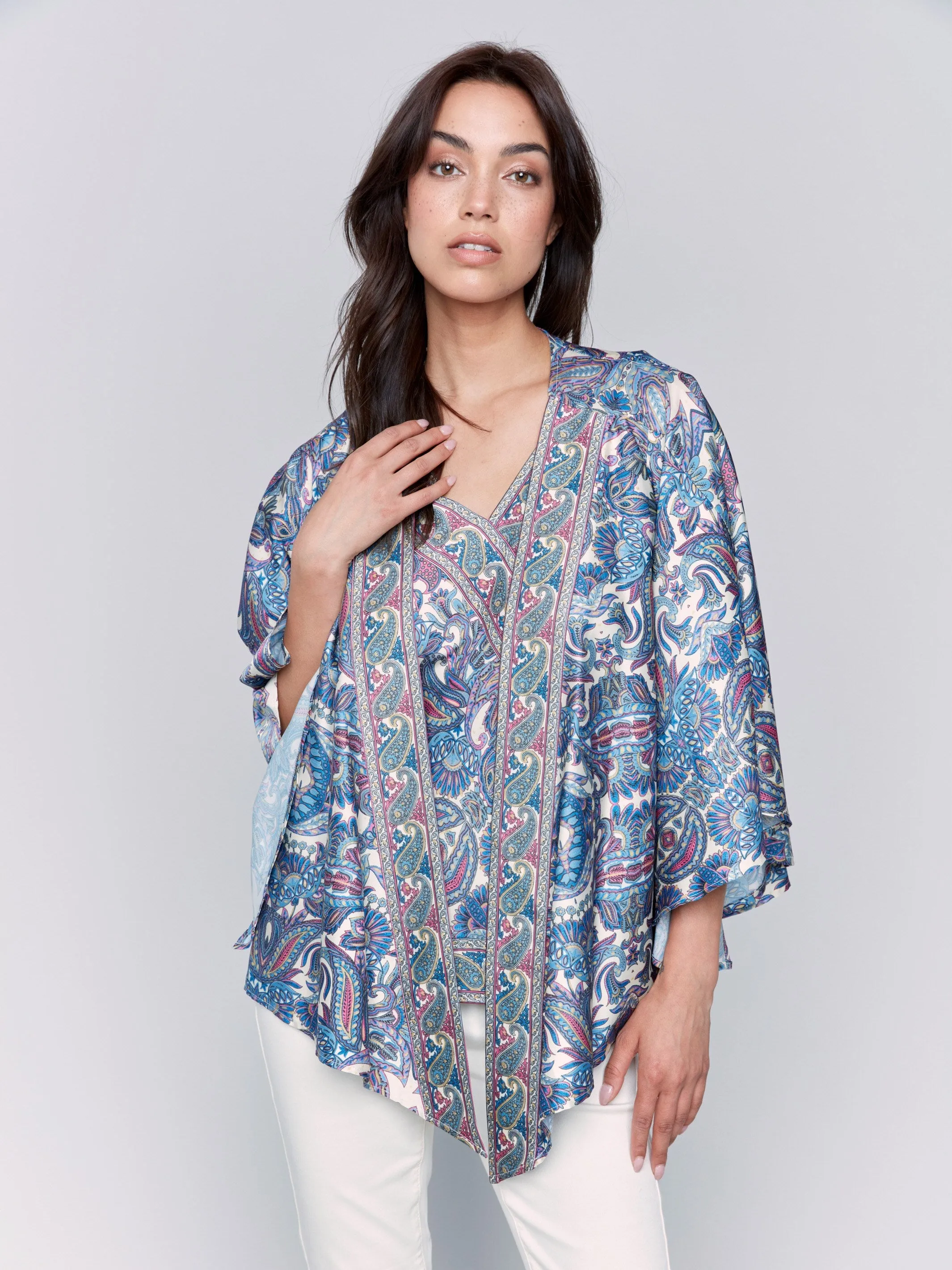Printed Satin Kimono - Cashmere