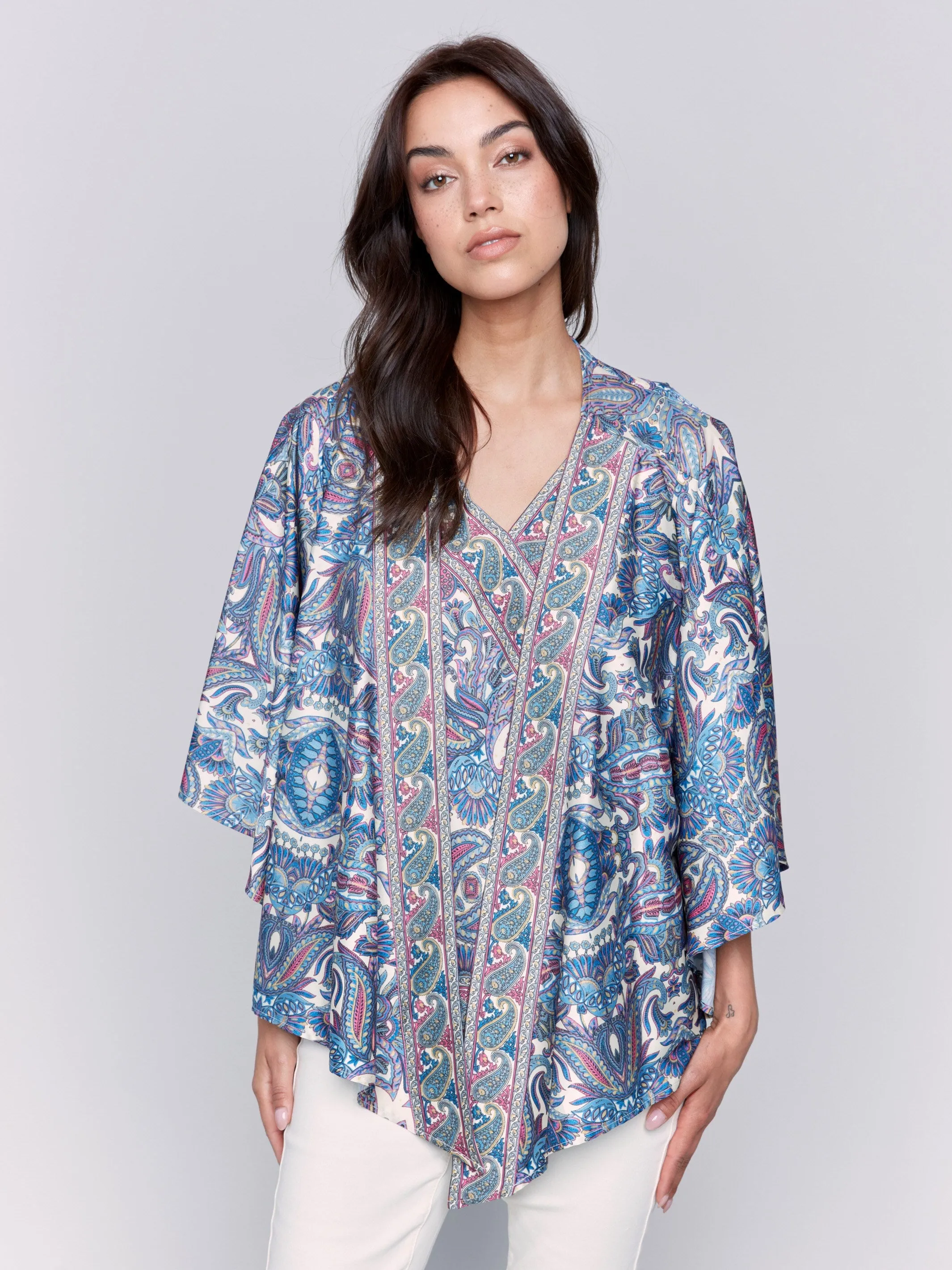Printed Satin Kimono - Cashmere