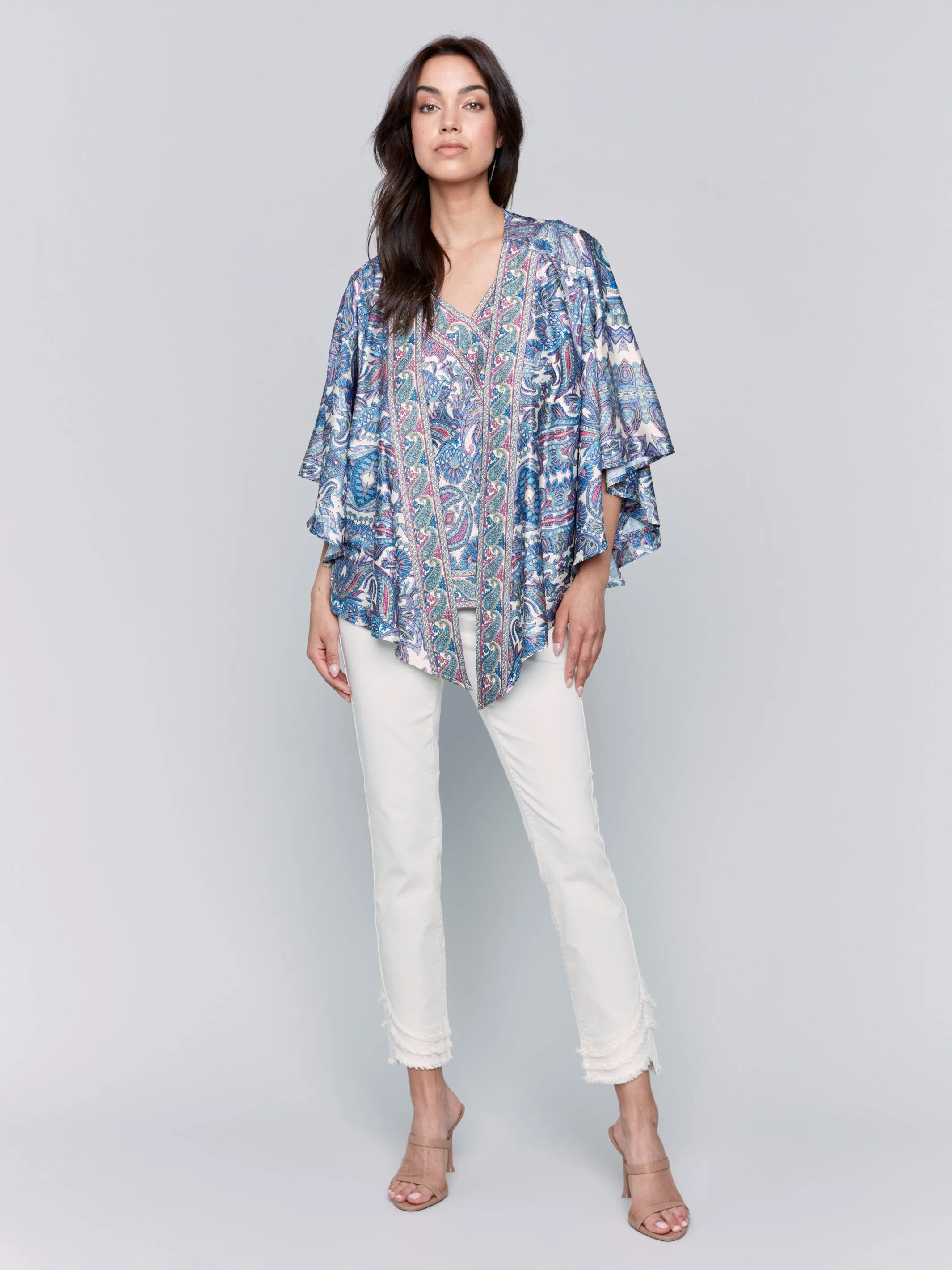 Printed Satin Kimono - Cashmere