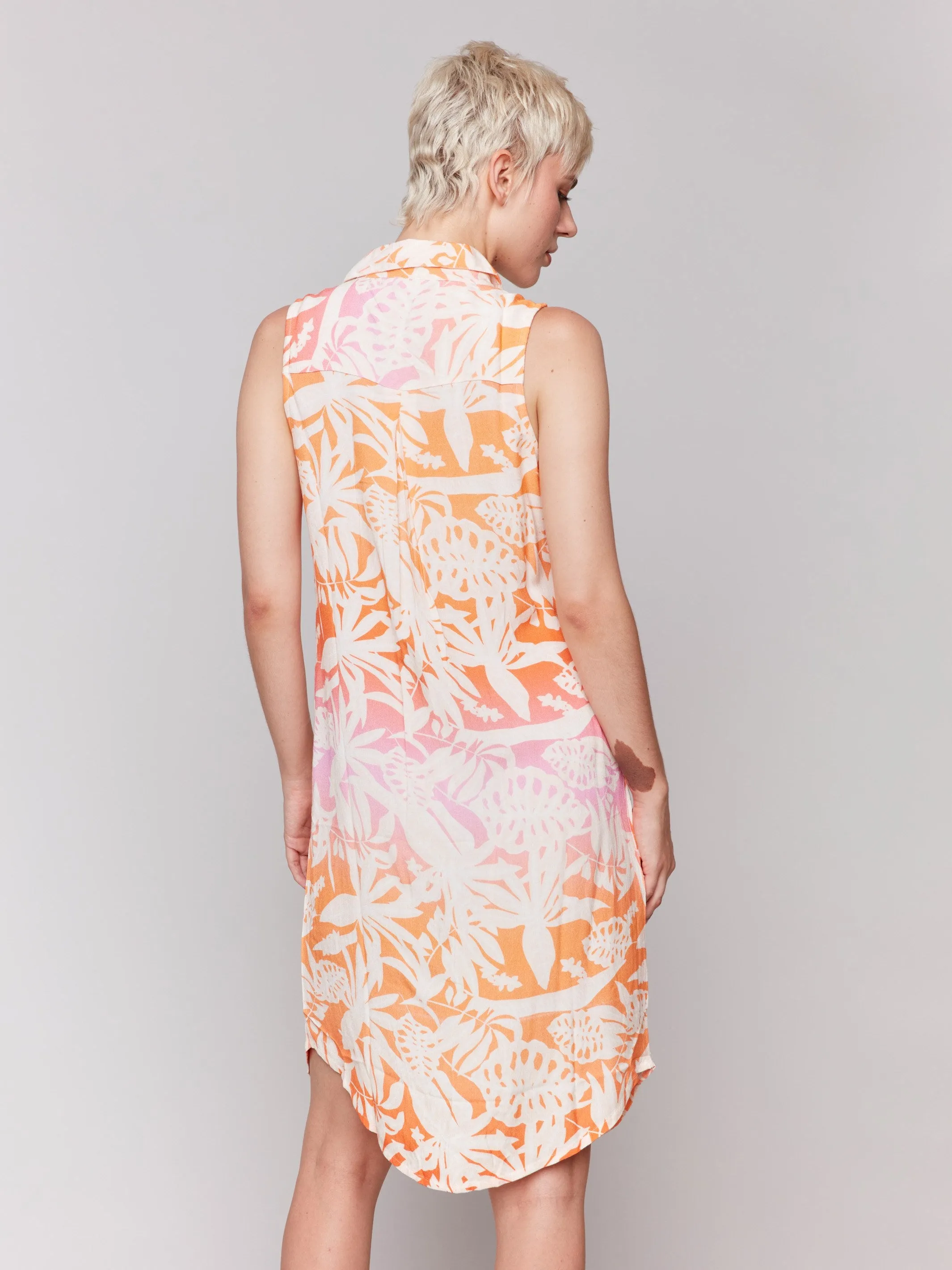 Printed Sleeveless Button-Front Dress - Tropical