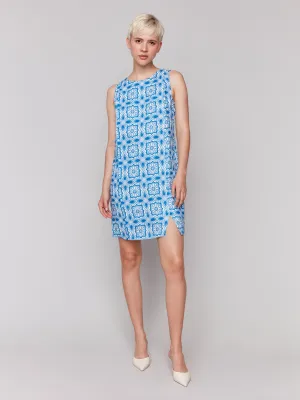 Printed Sleeveless Linen Blend Dress - Illusion