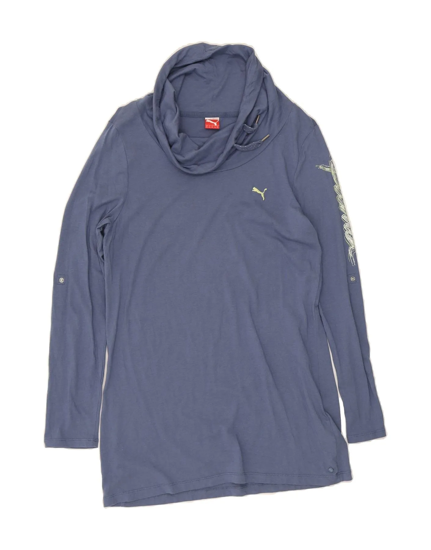 PUMA Womens Graphic Long Sleeve T-Shirt Dress UK 16 Large Blue Cotton