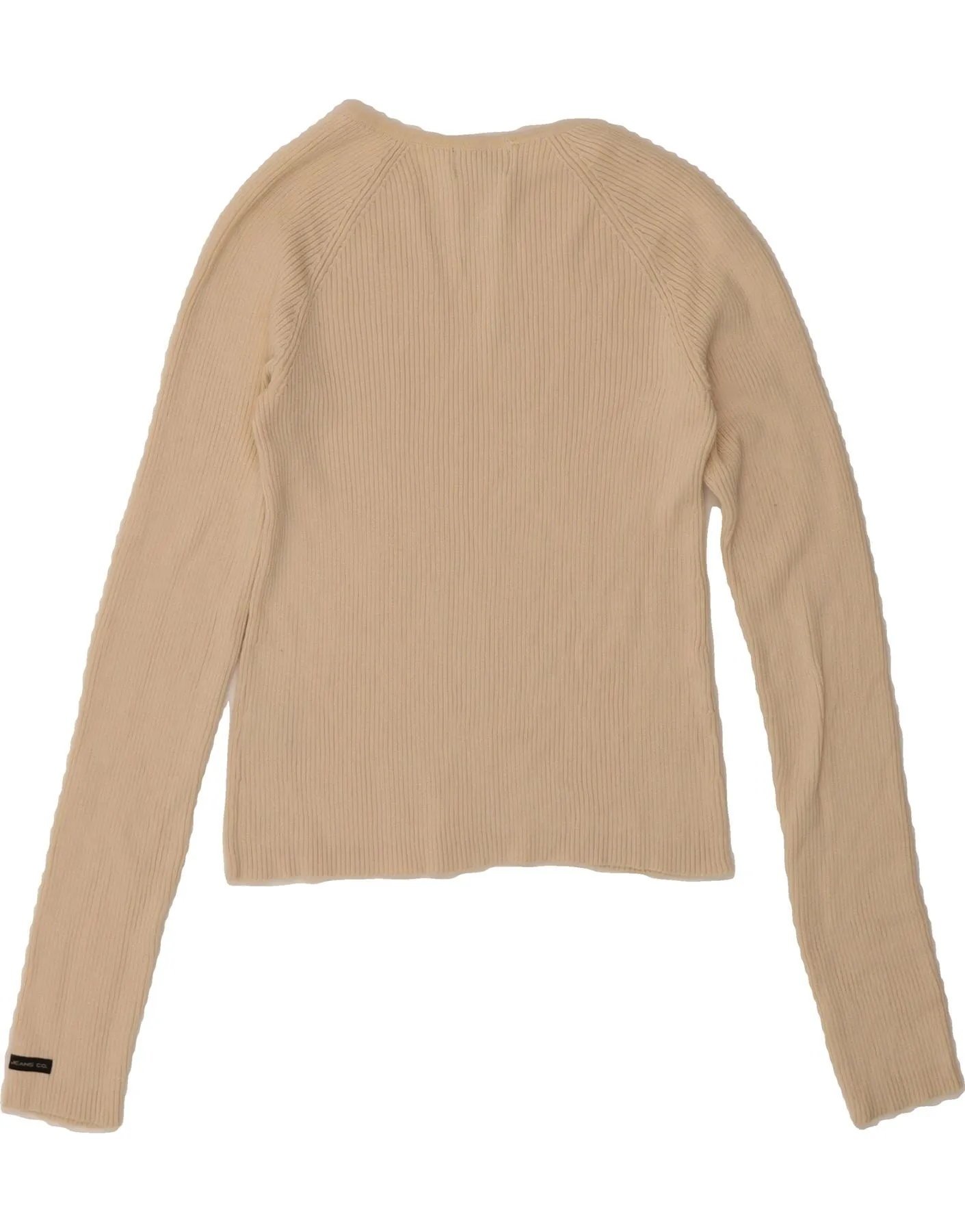 RALPH LAUREN Womens Crop V-Neck Jumper Sweater UK 10 Small Beige Cotton