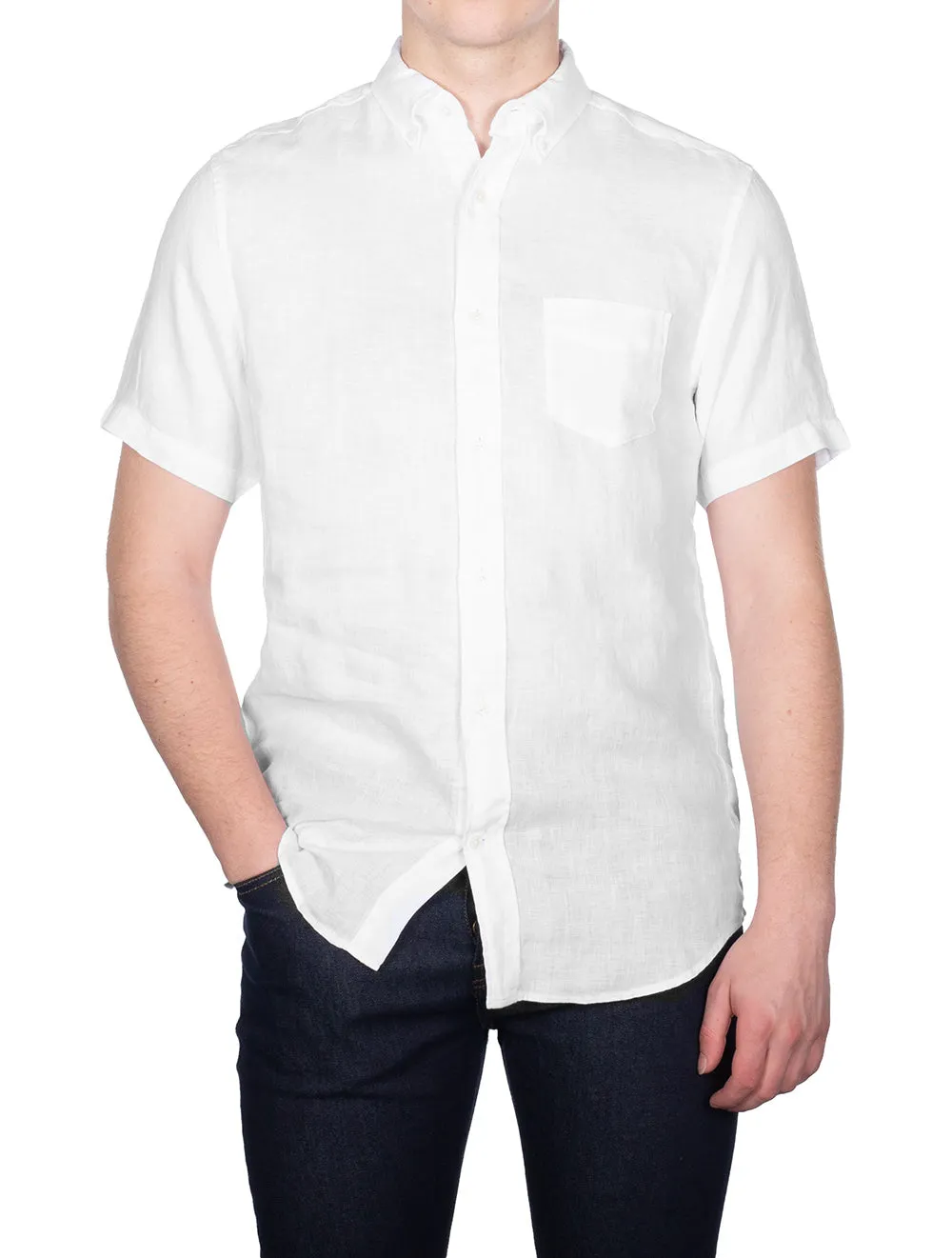 Regular Linen Short Sleeve Shirt White