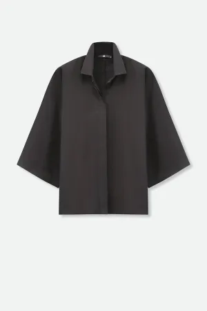 REMI KIMONO SLEEVE SHIRT IN ITALIAN COTTON STRETCH BLACK