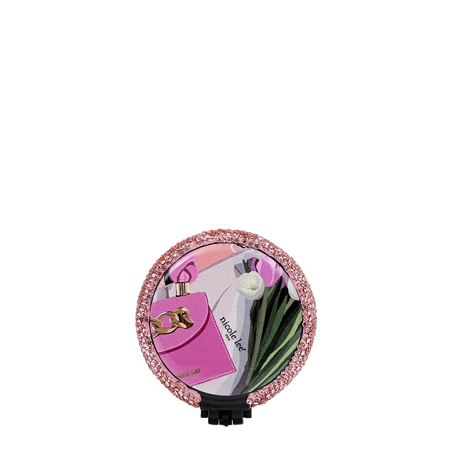 RHINESTONE COMPACT BRUSH MIRROR
