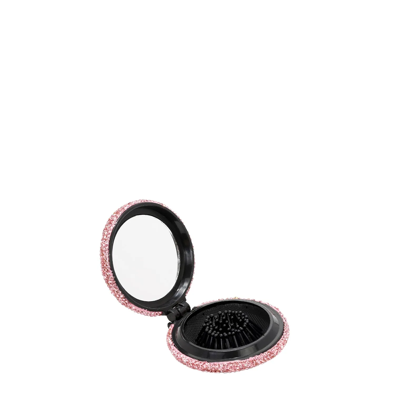 RHINESTONE COMPACT BRUSH MIRROR