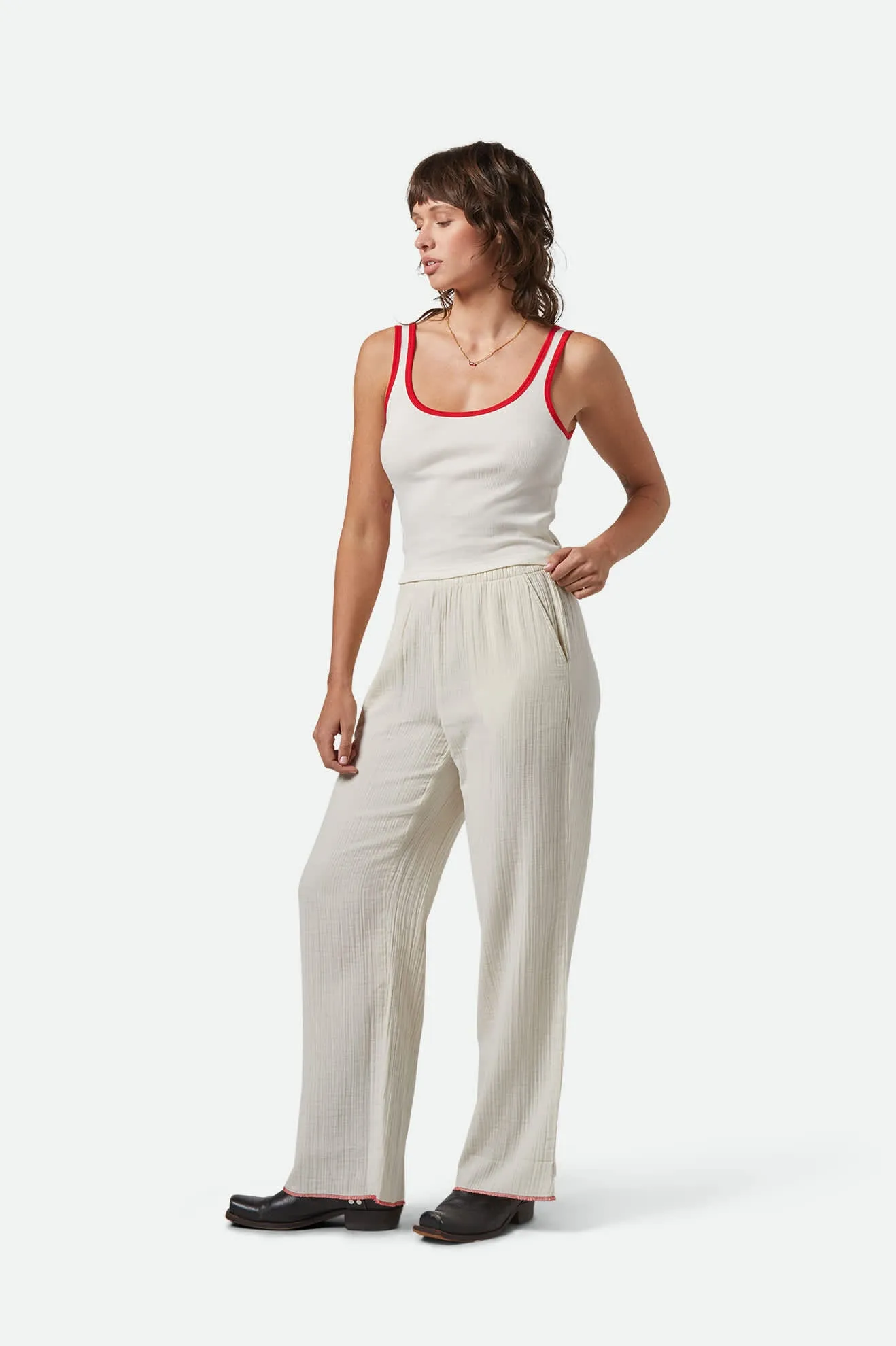 Ringer Organic A-Tank - Off White/Crimson