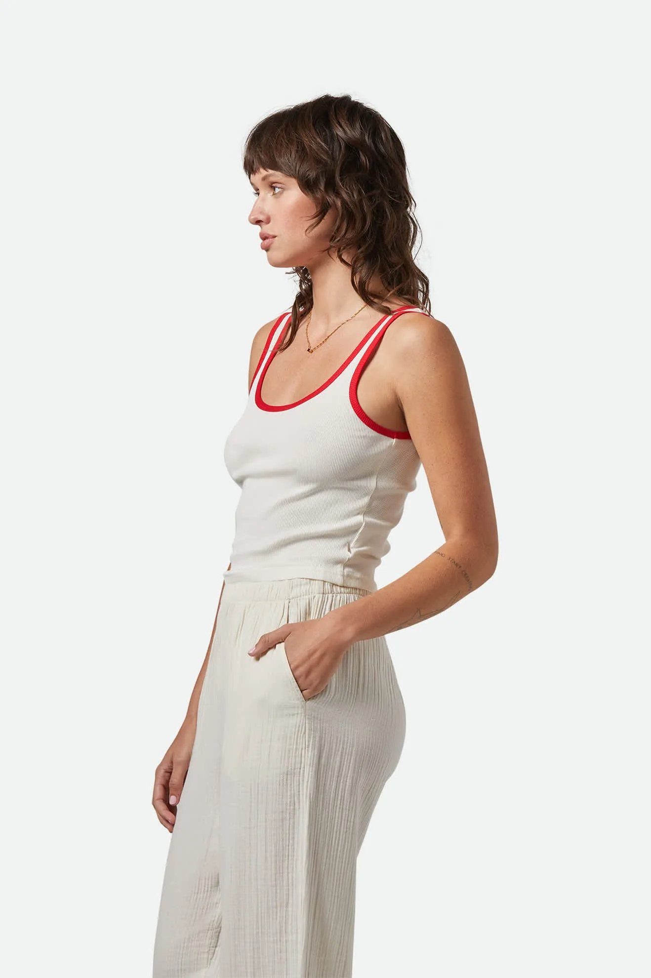 Ringer Organic A-Tank - Off White/Crimson