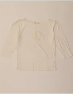 ROCCOBAROCCO Womens Graphic Top 3/4 Sleeve UK 10 Small White Cotton