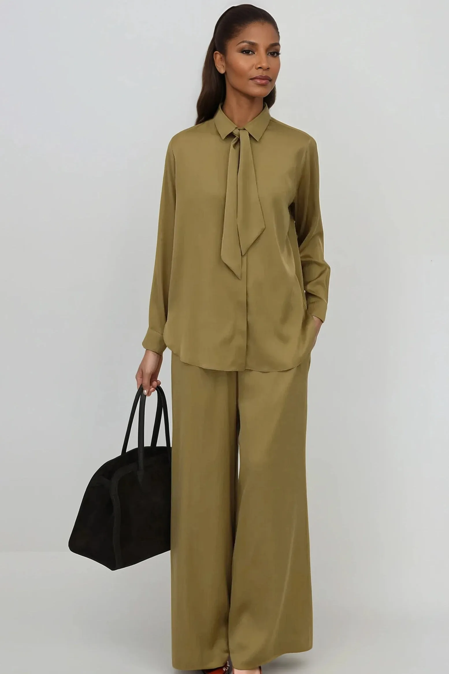 SAINT SHIRT WITH TIE IN SILK CHARMEUSE