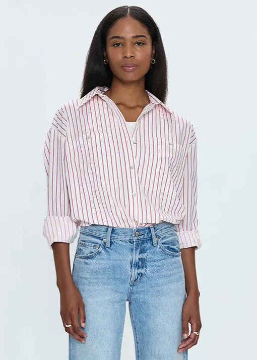 Samantha Oversized Button-Up - Ruby Stripe