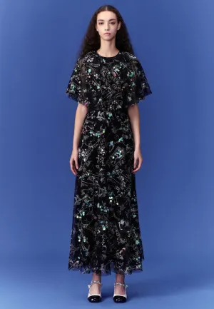 Sequin-embellished Mesh Cape